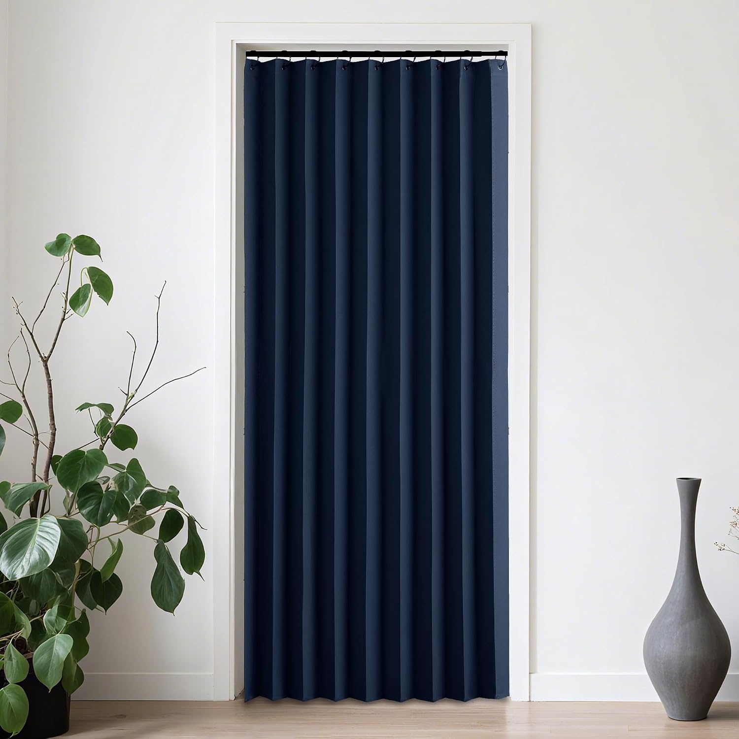 image:imageNICETOWN Linen Curtains for Bedroom Living Room Sheer Door Curtains amp Drapes 80 inches Length for Doorway Farmhouse Country Accordion Style Curtain for Sliding Glass Door 38 Wide Angora 1 PanelNavy