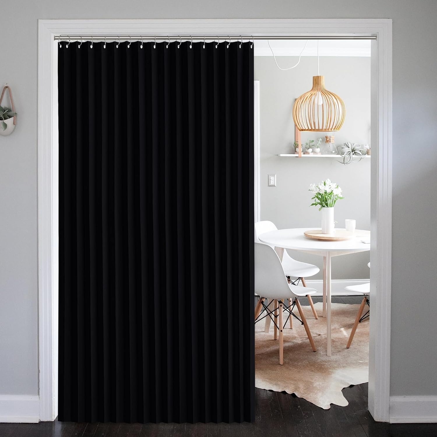image:imageNICETOWN Linen Curtains for Bedroom Living Room Sheer Door Curtains amp Drapes 80 inches Length for Doorway Farmhouse Country Accordion Style Curtain for Sliding Glass Door 38 Wide Angora 1 PanelBlack
