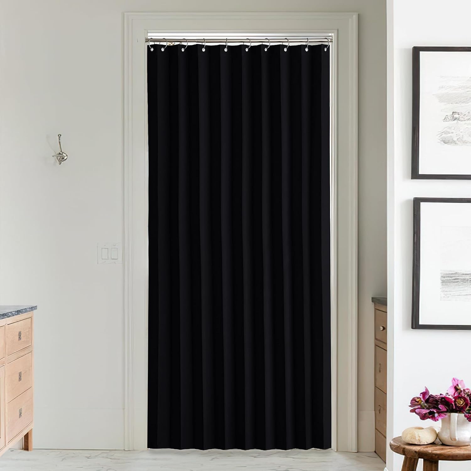 image:imageNICETOWN Linen Curtains for Bedroom Living Room Sheer Door Curtains amp Drapes 80 inches Length for Doorway Farmhouse Country Accordion Style Curtain for Sliding Glass Door 38 Wide Angora 1 PanelBlack