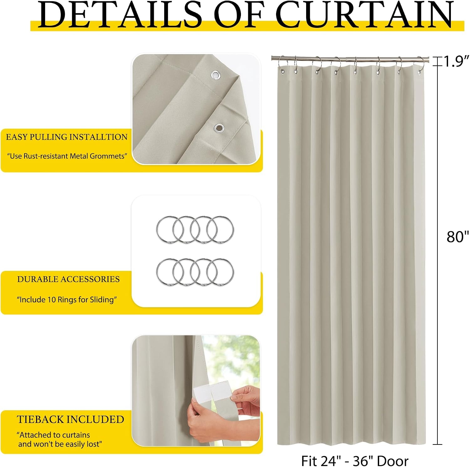 image:imageNICETOWN Linen Curtains for Bedroom Living Room Sheer Door Curtains amp Drapes 80 inches Length for Doorway Farmhouse Country Accordion Style Curtain for Sliding Glass Door 38 Wide Angora 1 PanelNatural