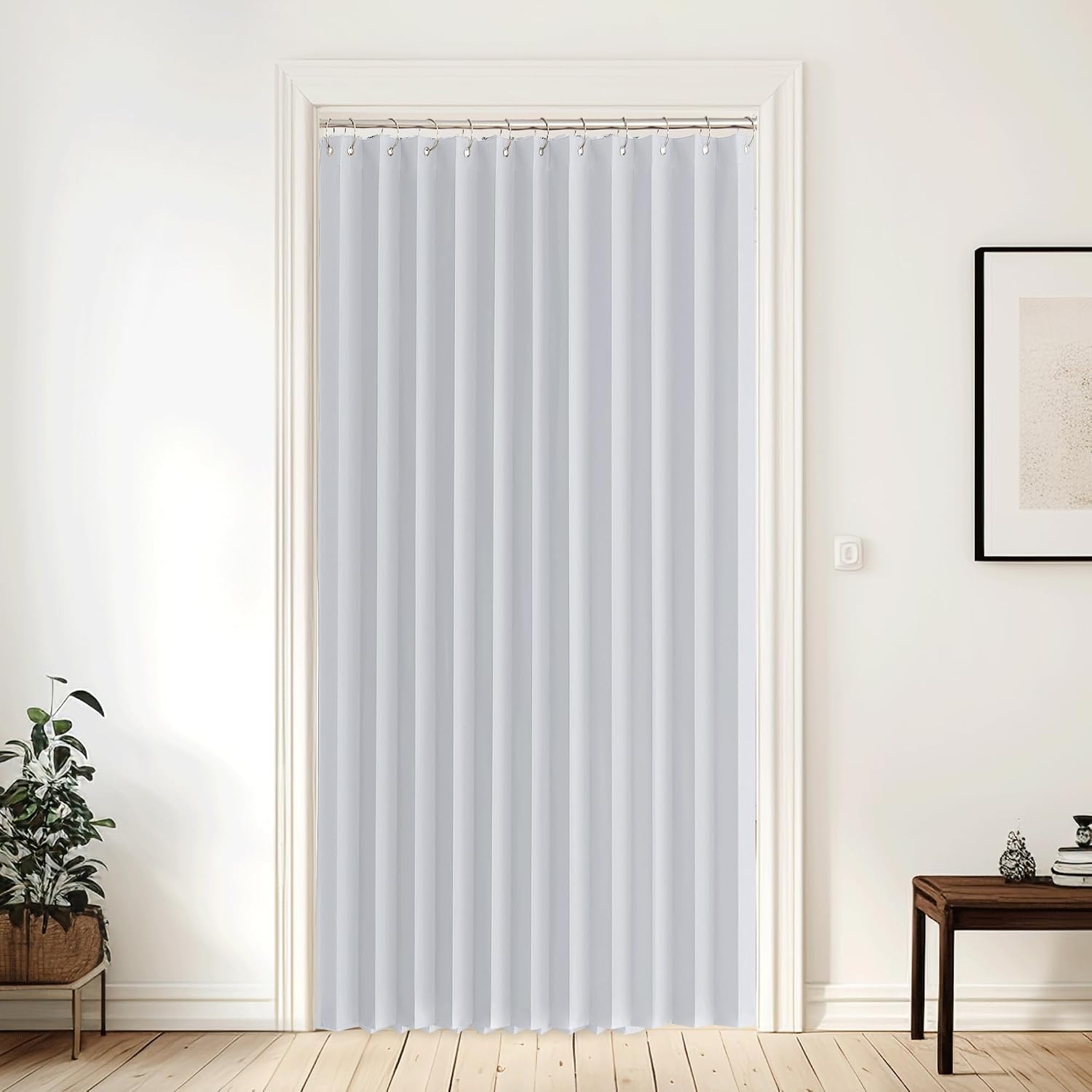 image:imageNICETOWN Linen Curtains for Bedroom Living Room Sheer Door Curtains amp Drapes 80 inches Length for Doorway Farmhouse Country Accordion Style Curtain for Sliding Glass Door 38 Wide Angora 1 PanelGreyish White