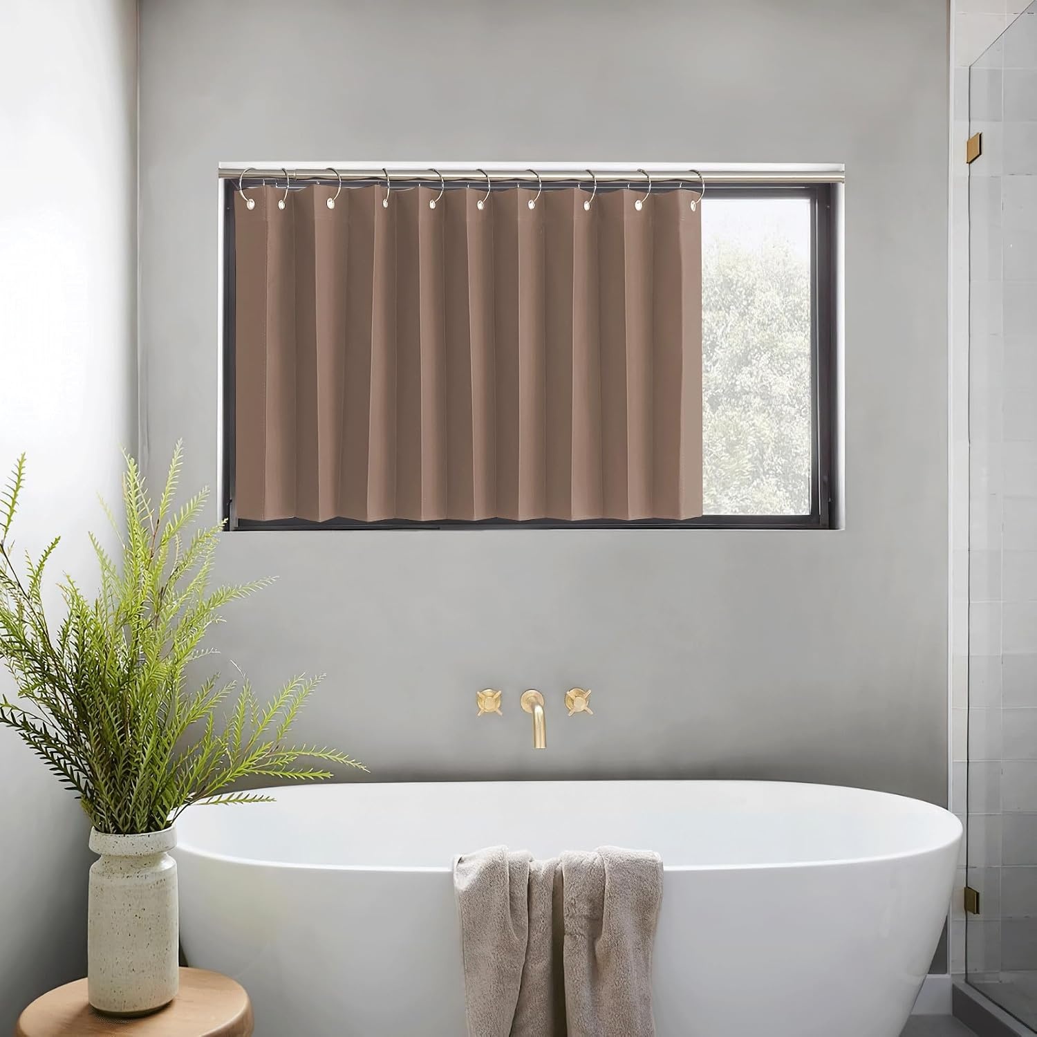 image:imageNICETOWN Linen Curtains for Bedroom Living Room Sheer Door Curtains amp Drapes 80 inches Length for Doorway Farmhouse Country Accordion Style Curtain for Sliding Glass Door 38 Wide Angora 1 PanelCappuccino