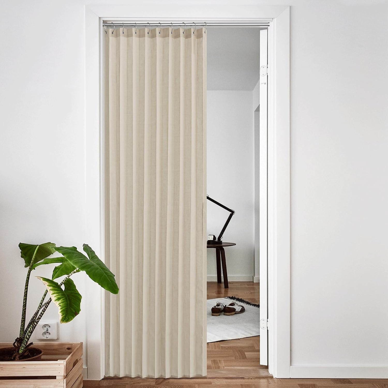 image:imageNICETOWN Linen Curtains for Bedroom Living Room Sheer Door Curtains amp Drapes 80 inches Length for Doorway Farmhouse Country Accordion Style Curtain for Sliding Glass Door 38 Wide Angora 1 PanelAngora