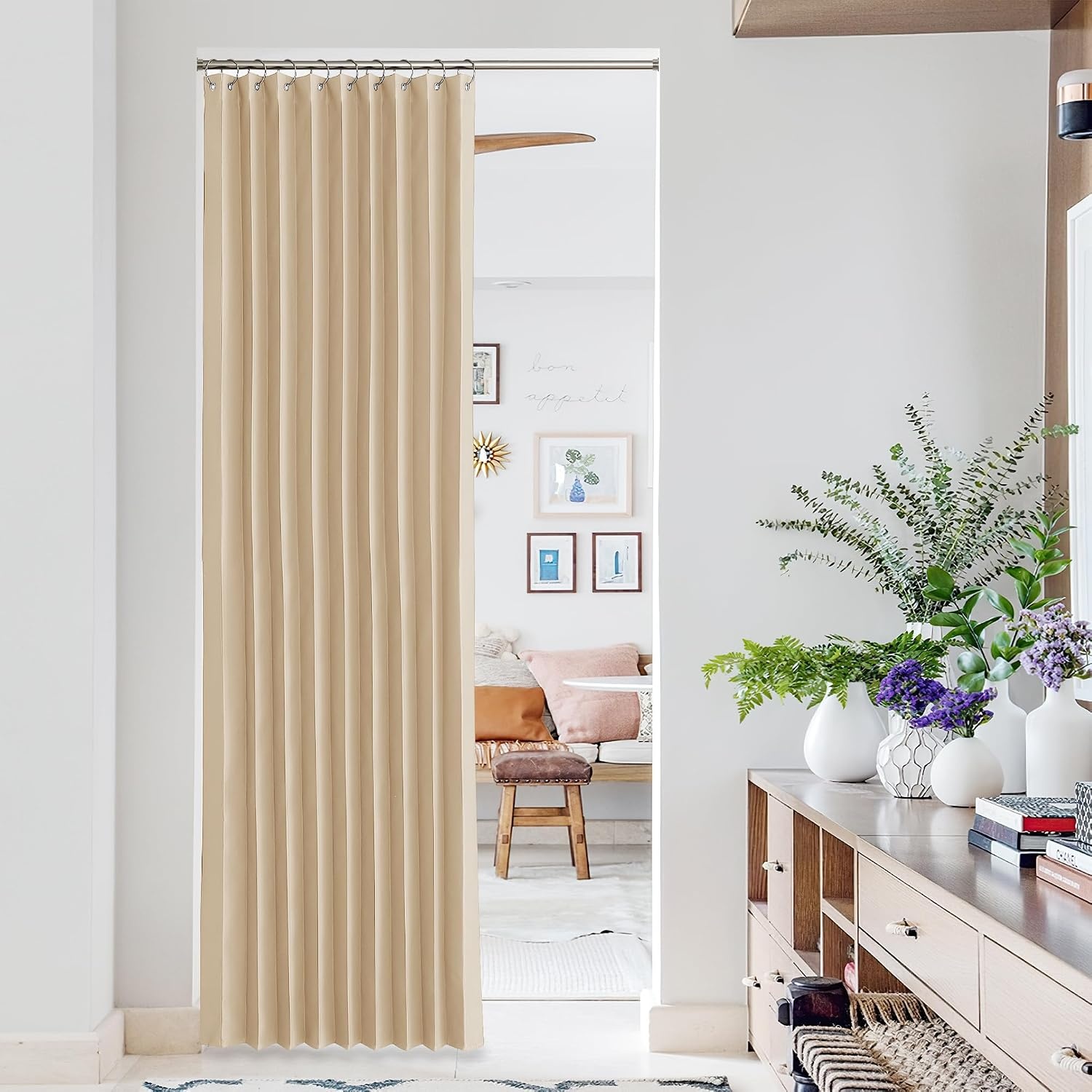 image:imageNICETOWN Linen Curtains for Bedroom Living Room Sheer Door Curtains amp Drapes 80 inches Length for Doorway Farmhouse Country Accordion Style Curtain for Sliding Glass Door 38 Wide Angora 1 PanelBiscotti Beige