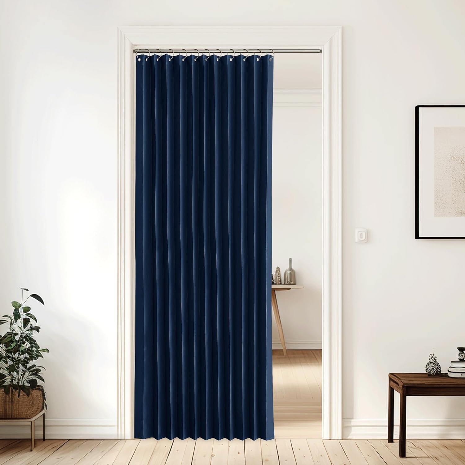 image:imageNICETOWN Linen Curtains for Bedroom Living Room Sheer Door Curtains amp Drapes 80 inches Length for Doorway Farmhouse Country Accordion Style Curtain for Sliding Glass Door 38 Wide Angora 1 PanelNavy