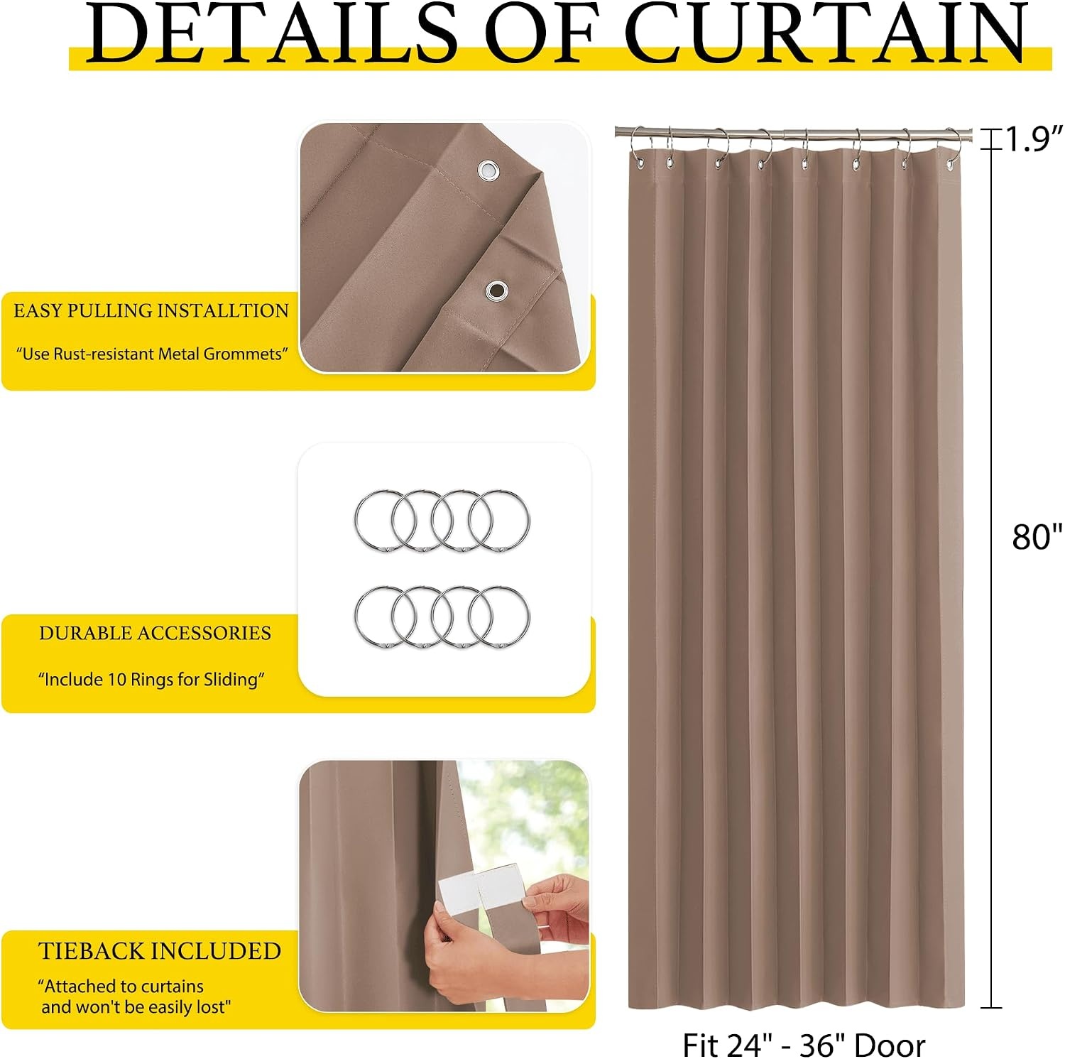 image:imageNICETOWN Linen Curtains for Bedroom Living Room Sheer Door Curtains amp Drapes 80 inches Length for Doorway Farmhouse Country Accordion Style Curtain for Sliding Glass Door 38 Wide Angora 1 PanelCappuccino