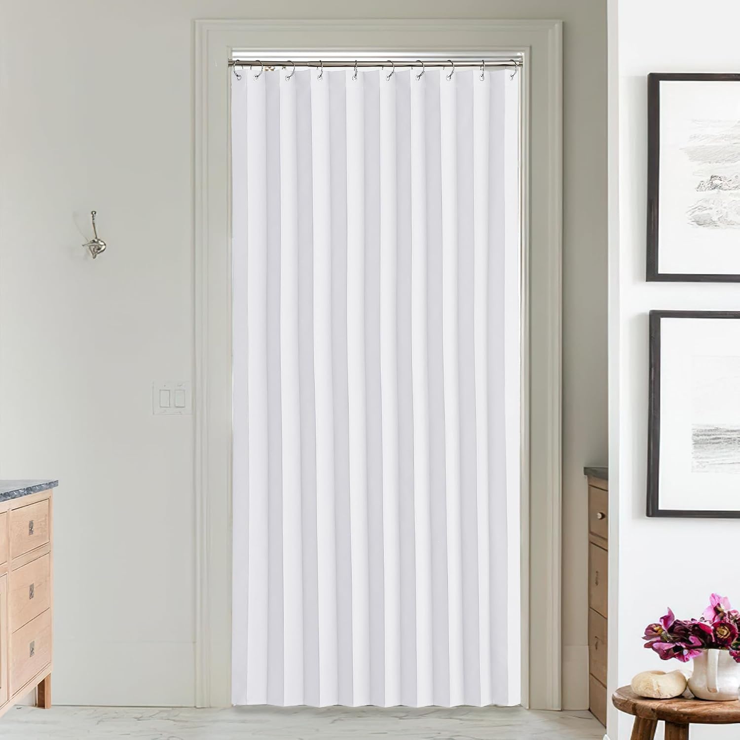 image:imageNICETOWN Linen Curtains for Bedroom Living Room Sheer Door Curtains amp Drapes 80 inches Length for Doorway Farmhouse Country Accordion Style Curtain for Sliding Glass Door 38 Wide Angora 1 PanelPure White