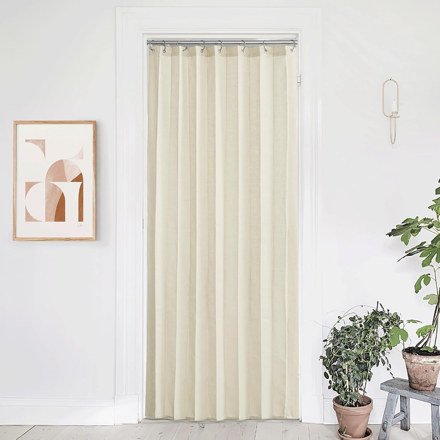 image:imageNICETOWN Linen Curtains for Bedroom Living Room Sheer Door Curtains amp Drapes 80 inches Length for Doorway Farmhouse Country Accordion Style Curtain for Sliding Glass Door 38 Wide Angora 1 PanelGreyish White