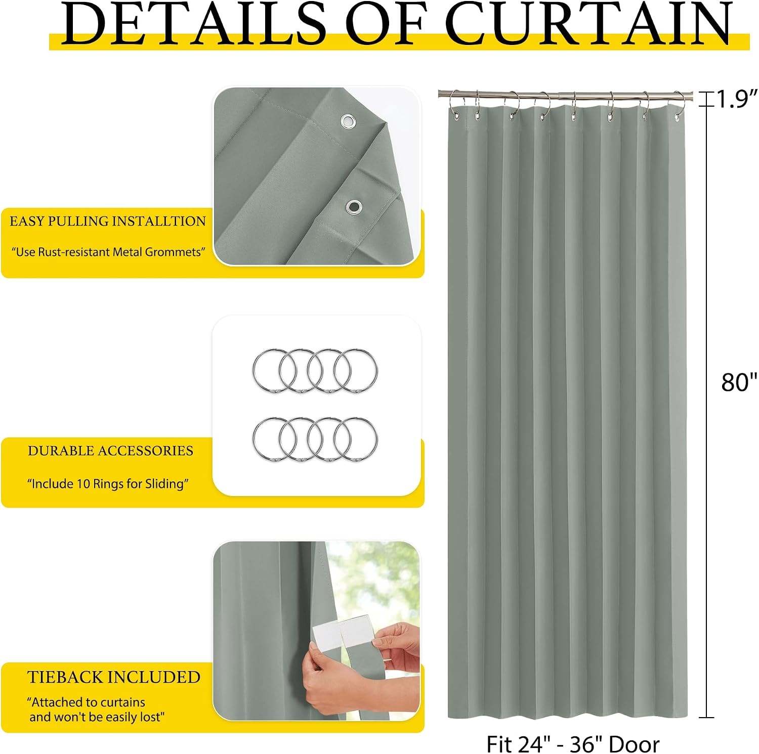image:imageNICETOWN Linen Curtains for Bedroom Living Room Sheer Door Curtains amp Drapes 80 inches Length for Doorway Farmhouse Country Accordion Style Curtain for Sliding Glass Door 38 Wide Angora 1 PanelSage Green