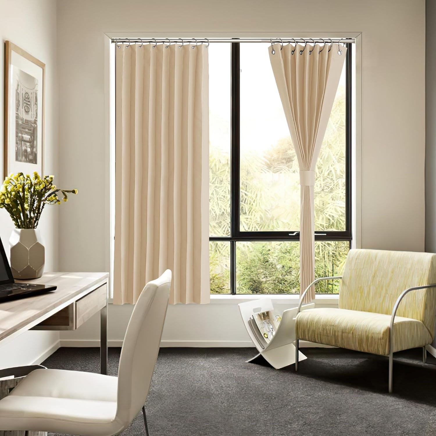 image:imageNICETOWN Linen Curtains for Bedroom Living Room Sheer Door Curtains amp Drapes 80 inches Length for Doorway Farmhouse Country Accordion Style Curtain for Sliding Glass Door 38 Wide Angora 1 PanelBiscotti Beige