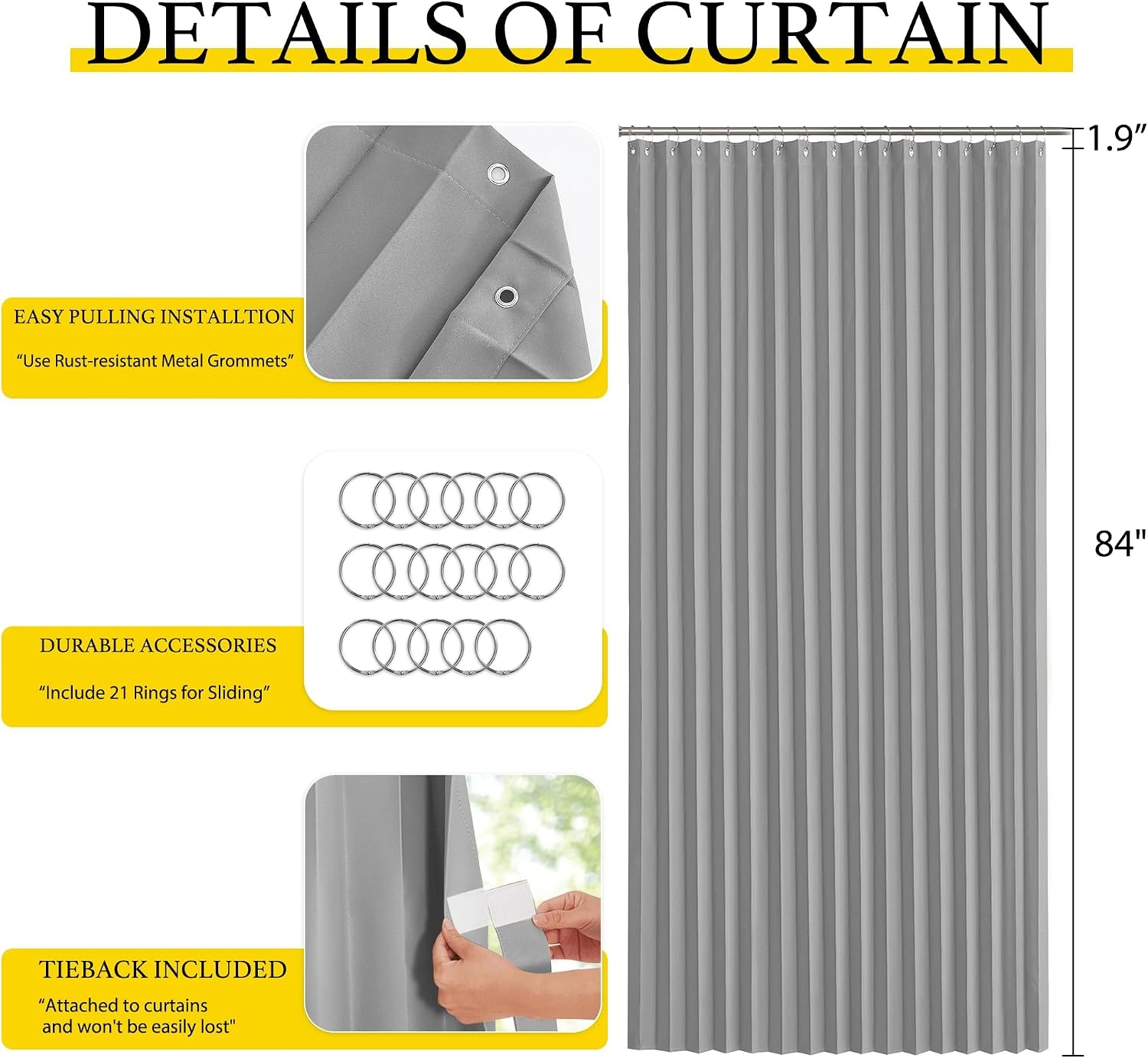 image:imageNICETOWN Linen Curtains for Bedroom Living Room Sheer Door Curtains amp Drapes 80 inches Length for Doorway Farmhouse Country Accordion Style Curtain for Sliding Glass Door 38 Wide Angora 1 PanelSilver Grey