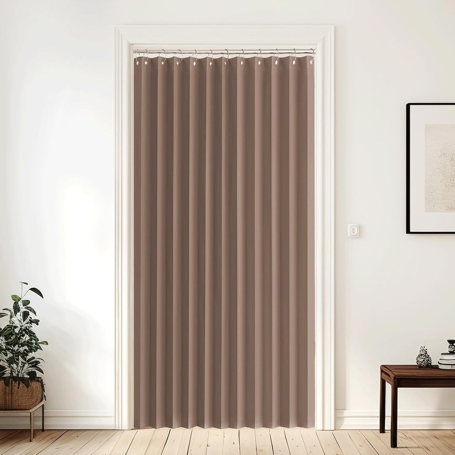 image:imageNICETOWN Linen Curtains for Bedroom Living Room Sheer Door Curtains amp Drapes 80 inches Length for Doorway Farmhouse Country Accordion Style Curtain for Sliding Glass Door 38 Wide Angora 1 PanelCappuccino