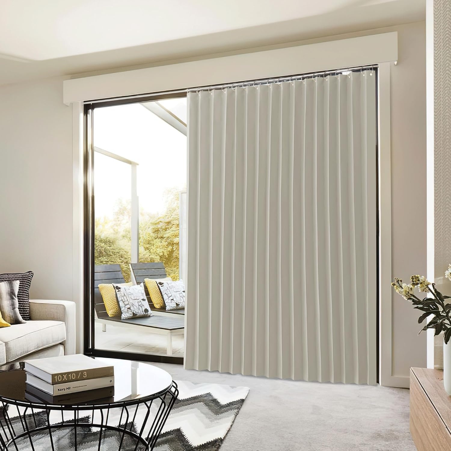 image:imageNICETOWN Linen Curtains for Bedroom Living Room Sheer Door Curtains amp Drapes 80 inches Length for Doorway Farmhouse Country Accordion Style Curtain for Sliding Glass Door 38 Wide Angora 1 PanelNatural