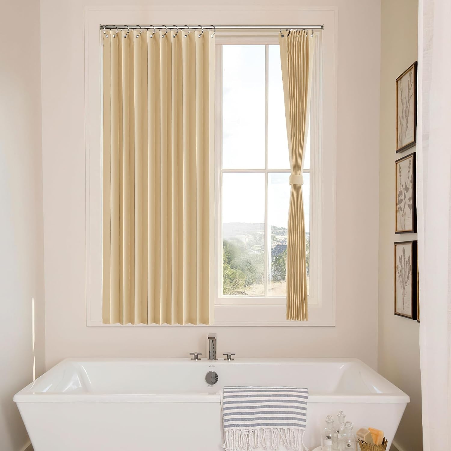 image:imageNICETOWN Linen Curtains for Bedroom Living Room Sheer Door Curtains amp Drapes 80 inches Length for Doorway Farmhouse Country Accordion Style Curtain for Sliding Glass Door 38 Wide Angora 1 PanelBiscotti Beige