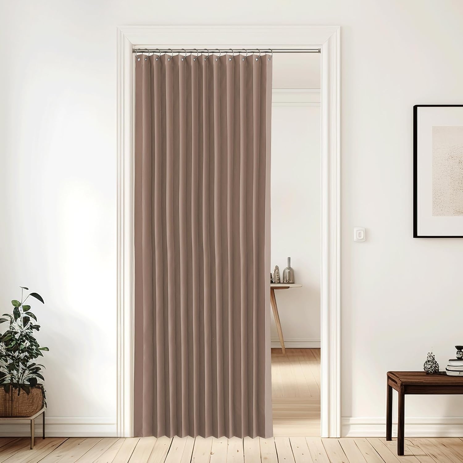 image:imageNICETOWN Linen Curtains for Bedroom Living Room Sheer Door Curtains amp Drapes 80 inches Length for Doorway Farmhouse Country Accordion Style Curtain for Sliding Glass Door 38 Wide Angora 1 PanelCappuccino