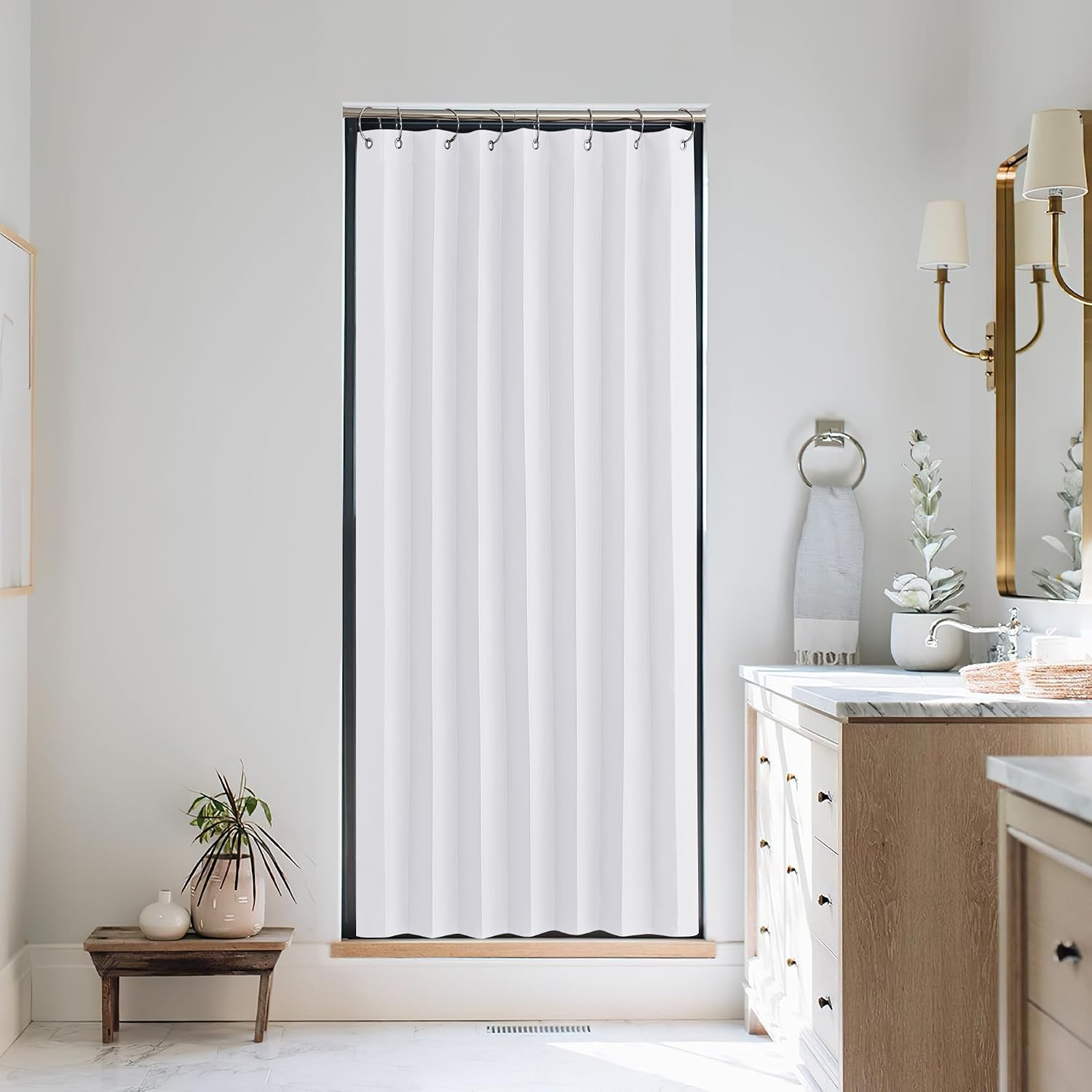 image:imageNICETOWN Linen Curtains for Bedroom Living Room Sheer Door Curtains amp Drapes 80 inches Length for Doorway Farmhouse Country Accordion Style Curtain for Sliding Glass Door 38 Wide Angora 1 PanelPure White