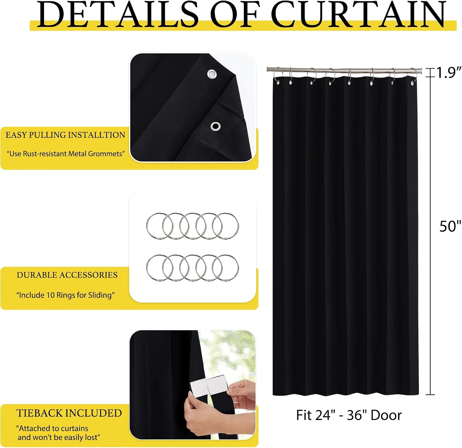 image:imageNICETOWN Linen Curtains for Bedroom Living Room Sheer Door Curtains amp Drapes 80 inches Length for Doorway Farmhouse Country Accordion Style Curtain for Sliding Glass Door 38 Wide Angora 1 PanelBlack