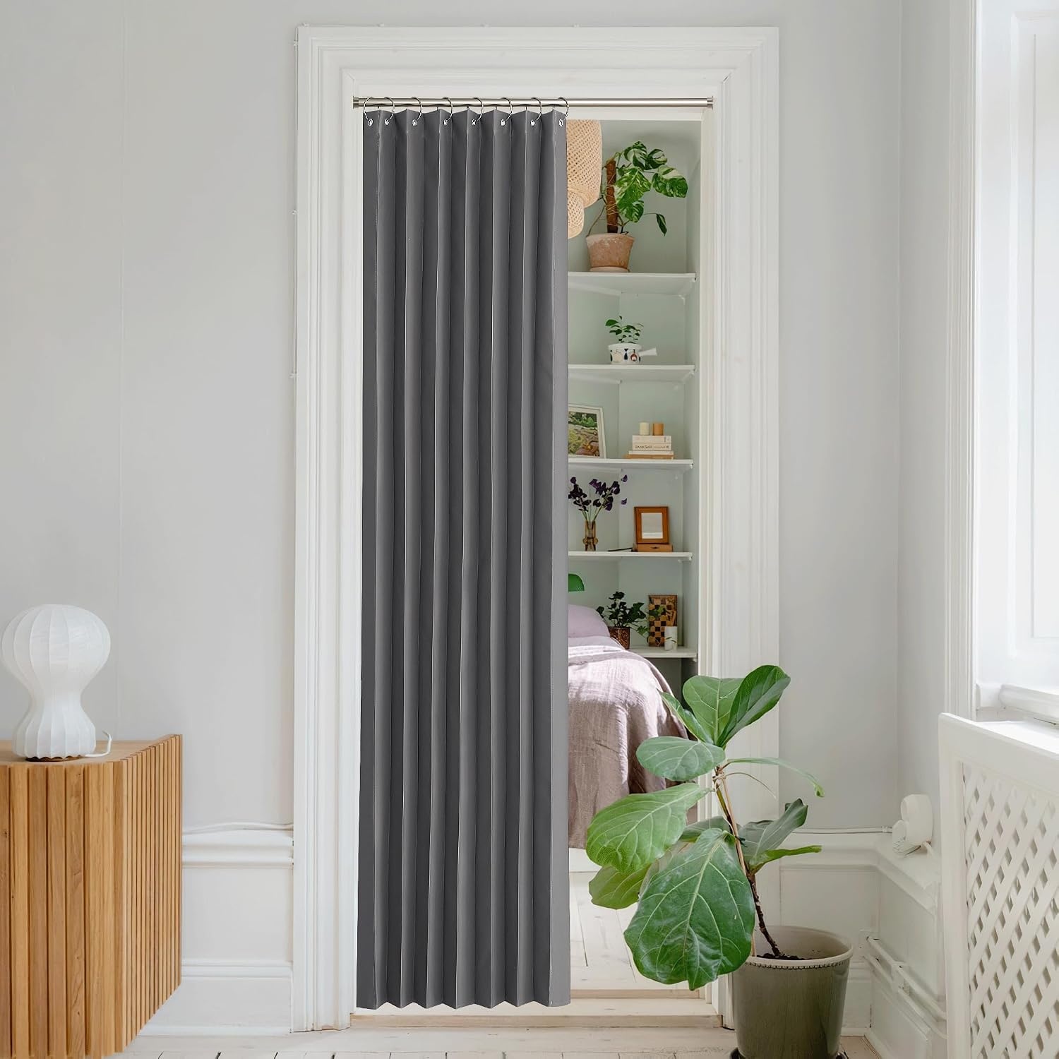 image:imageNICETOWN Linen Curtains for Bedroom Living Room Sheer Door Curtains amp Drapes 80 inches Length for Doorway Farmhouse Country Accordion Style Curtain for Sliding Glass Door 38 Wide Angora 1 PanelGrey