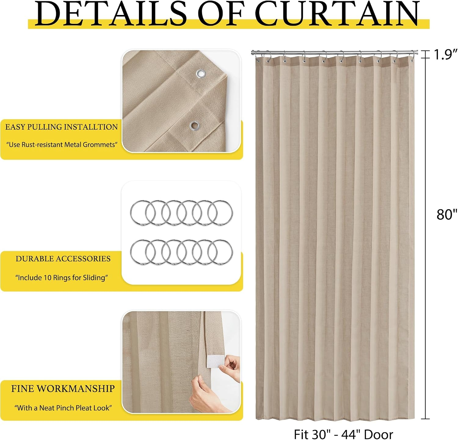 image:imageNICETOWN Linen Curtains for Bedroom Living Room Sheer Door Curtains amp Drapes 80 inches Length for Doorway Farmhouse Country Accordion Style Curtain for Sliding Glass Door 38 Wide Angora 1 PanelTaupe