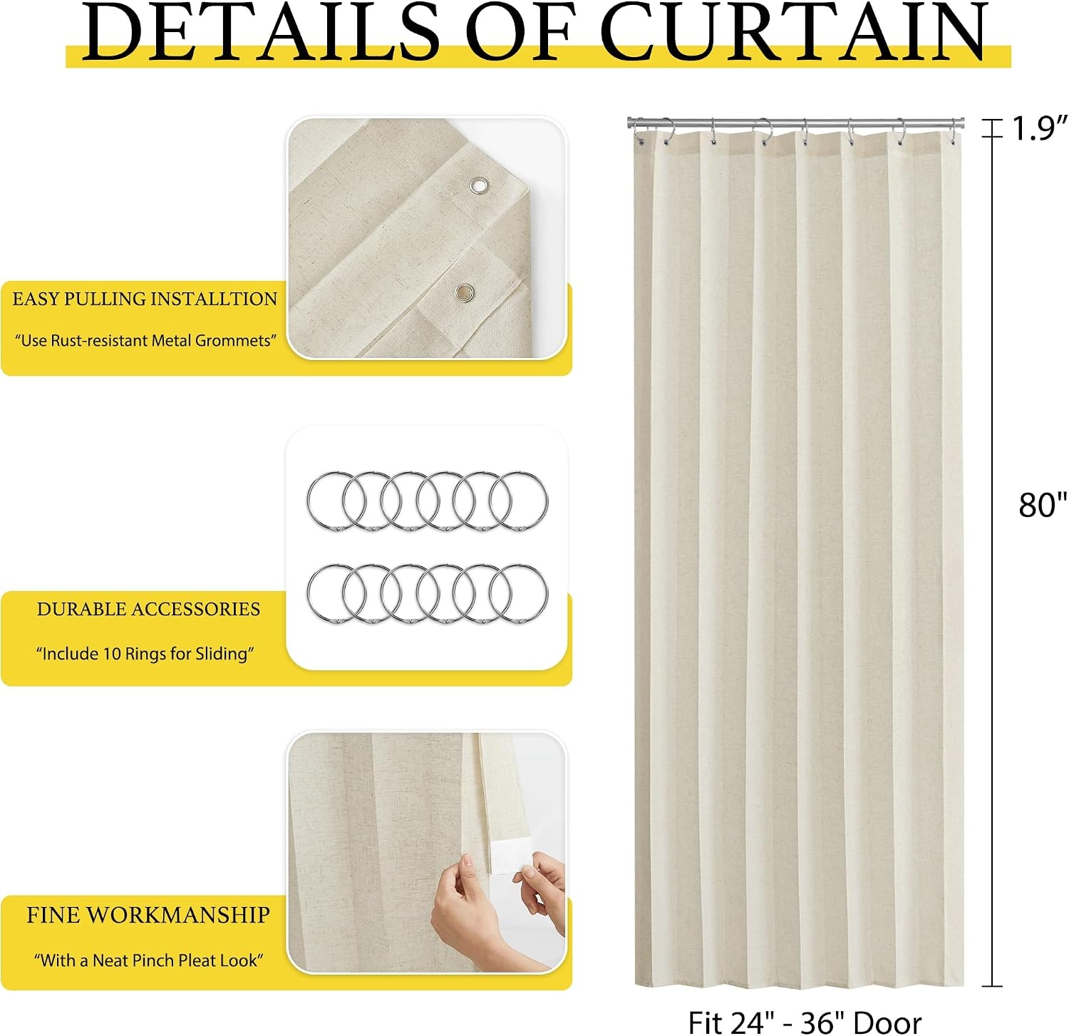 image:imageNICETOWN Linen Curtains for Bedroom Living Room Sheer Door Curtains amp Drapes 80 inches Length for Doorway Farmhouse Country Accordion Style Curtain for Sliding Glass Door 38 Wide Angora 1 PanelNatural Beige