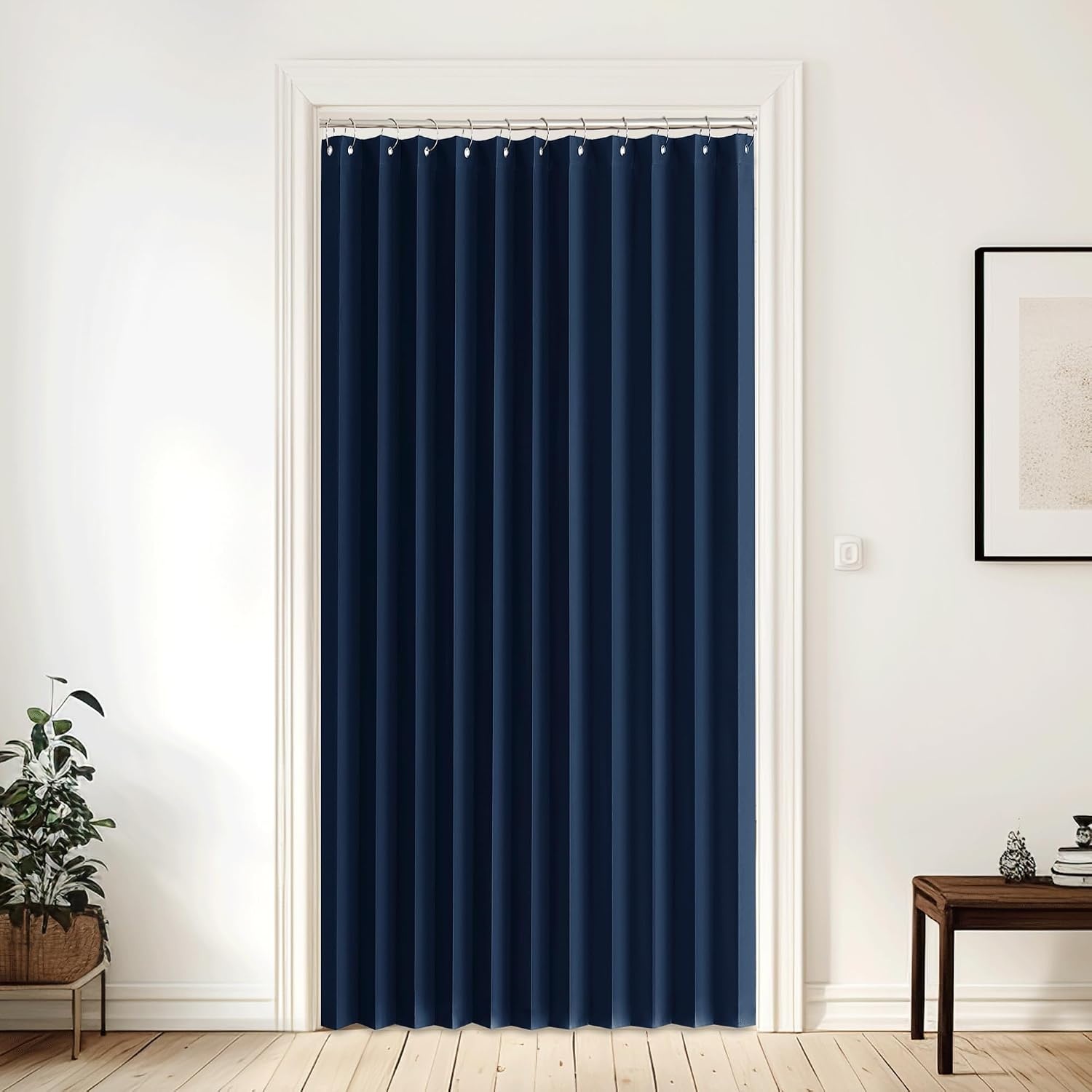 image:imageNICETOWN Linen Curtains for Bedroom Living Room Sheer Door Curtains amp Drapes 80 inches Length for Doorway Farmhouse Country Accordion Style Curtain for Sliding Glass Door 38 Wide Angora 1 PanelNavy
