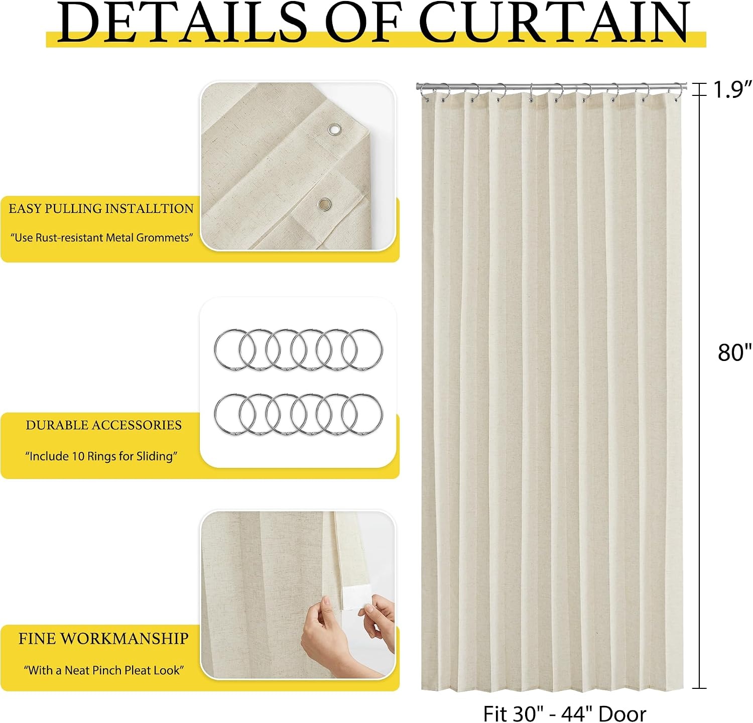 image:imageNICETOWN Linen Curtains for Bedroom Living Room Sheer Door Curtains amp Drapes 80 inches Length for Doorway Farmhouse Country Accordion Style Curtain for Sliding Glass Door 38 Wide Angora 1 PanelNatural Beige