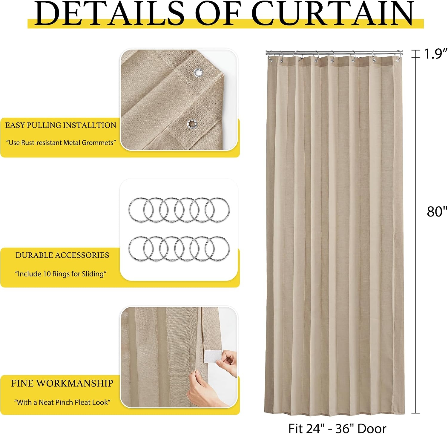 image:imageNICETOWN Linen Curtains for Bedroom Living Room Sheer Door Curtains amp Drapes 80 inches Length for Doorway Farmhouse Country Accordion Style Curtain for Sliding Glass Door 38 Wide Angora 1 PanelTaupe