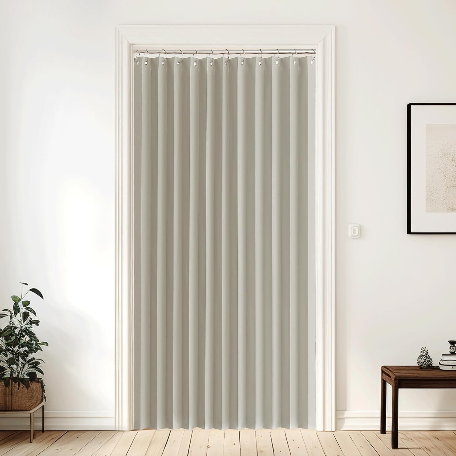 image:imageNICETOWN Linen Curtains for Bedroom Living Room Sheer Door Curtains amp Drapes 80 inches Length for Doorway Farmhouse Country Accordion Style Curtain for Sliding Glass Door 38 Wide Angora 1 PanelNatural