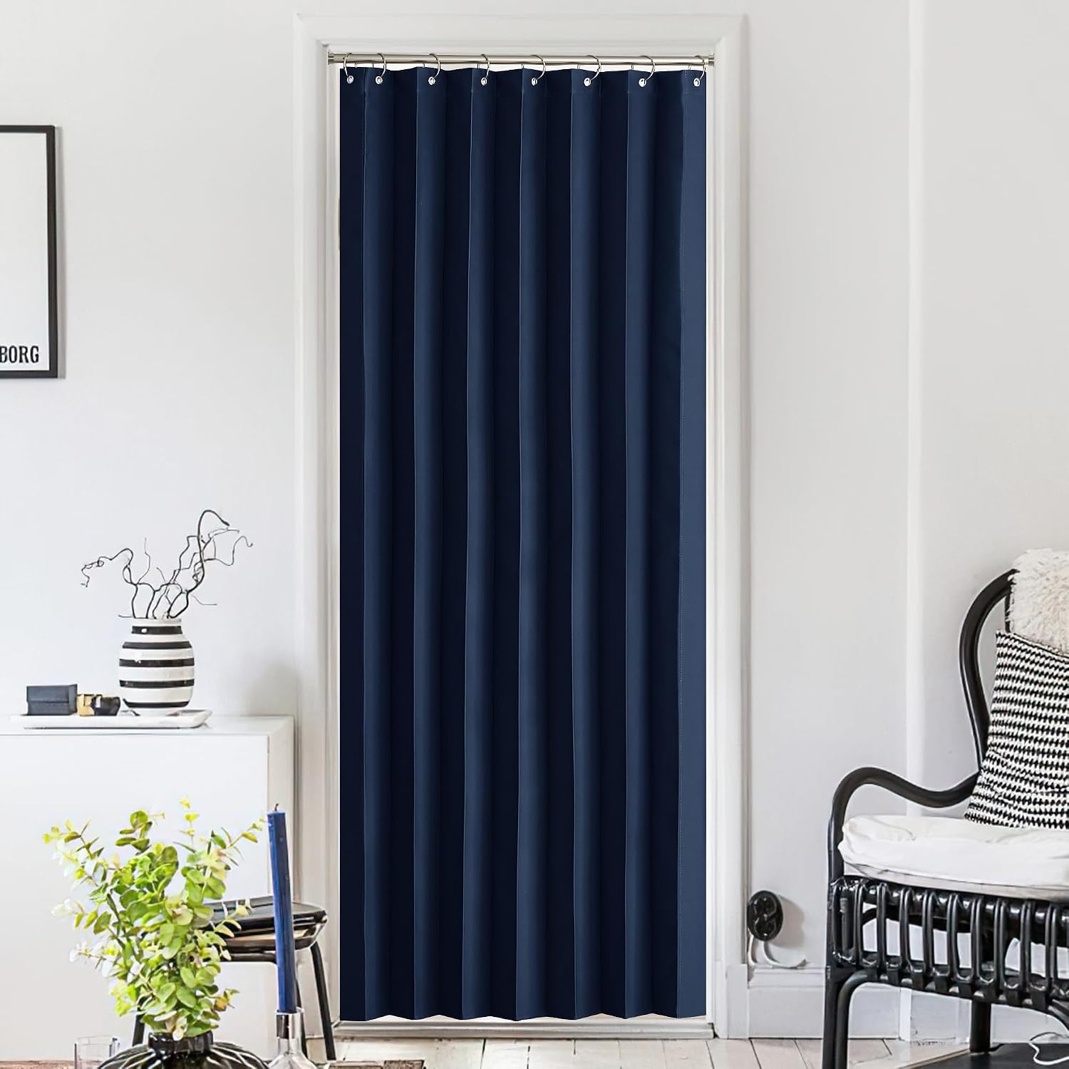 image:imageNICETOWN Linen Curtains for Bedroom Living Room Sheer Door Curtains amp Drapes 80 inches Length for Doorway Farmhouse Country Accordion Style Curtain for Sliding Glass Door 38 Wide Angora 1 PanelNavy