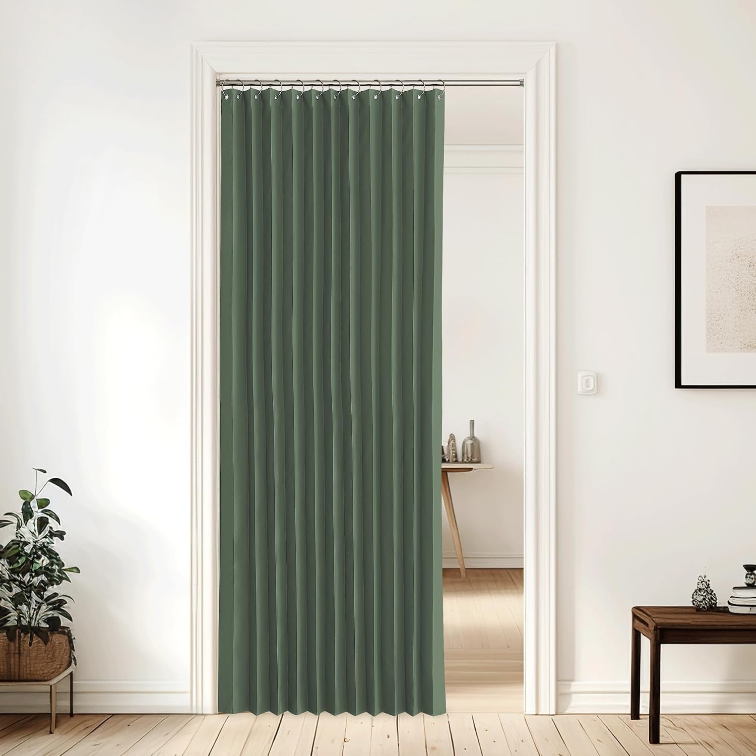 image:imageNICETOWN Linen Curtains for Bedroom Living Room Sheer Door Curtains amp Drapes 80 inches Length for Doorway Farmhouse Country Accordion Style Curtain for Sliding Glass Door 38 Wide Angora 1 PanelDark Mallard