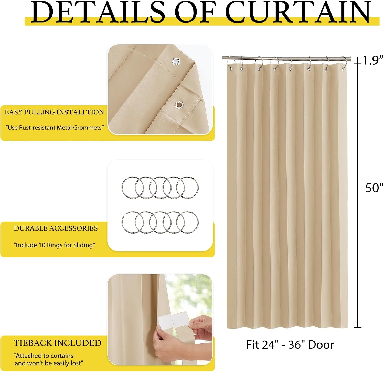 image:imageNICETOWN Linen Curtains for Bedroom Living Room Sheer Door Curtains amp Drapes 80 inches Length for Doorway Farmhouse Country Accordion Style Curtain for Sliding Glass Door 38 Wide Angora 1 PanelBiscotti Beige
