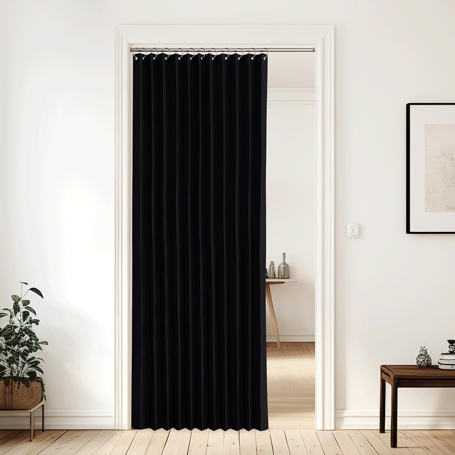 image:imageNICETOWN Linen Curtains for Bedroom Living Room Sheer Door Curtains amp Drapes 80 inches Length for Doorway Farmhouse Country Accordion Style Curtain for Sliding Glass Door 38 Wide Angora 1 PanelBlack