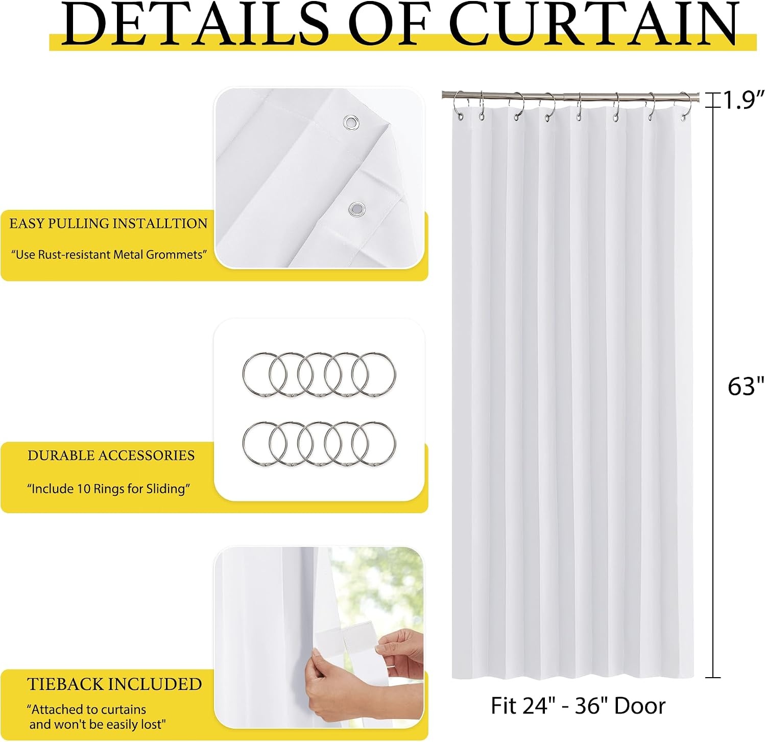 image:imageNICETOWN Linen Curtains for Bedroom Living Room Sheer Door Curtains amp Drapes 80 inches Length for Doorway Farmhouse Country Accordion Style Curtain for Sliding Glass Door 38 Wide Angora 1 PanelPure White