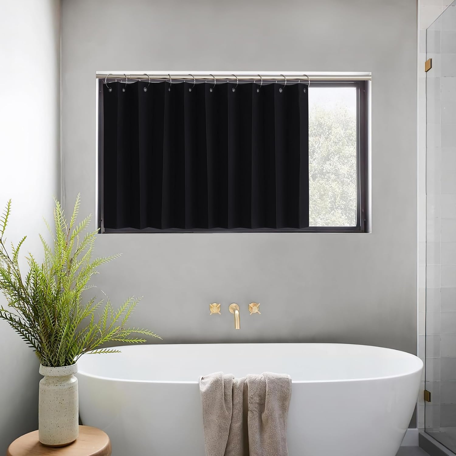 image:imageNICETOWN Linen Curtains for Bedroom Living Room Sheer Door Curtains amp Drapes 80 inches Length for Doorway Farmhouse Country Accordion Style Curtain for Sliding Glass Door 38 Wide Angora 1 PanelBlack