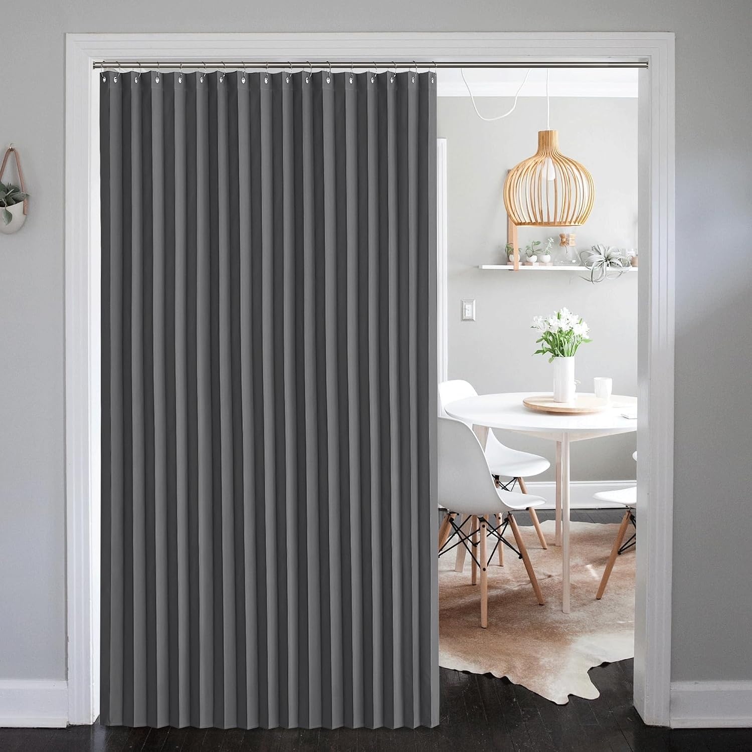 image:imageNICETOWN Linen Curtains for Bedroom Living Room Sheer Door Curtains amp Drapes 80 inches Length for Doorway Farmhouse Country Accordion Style Curtain for Sliding Glass Door 38 Wide Angora 1 PanelGrey