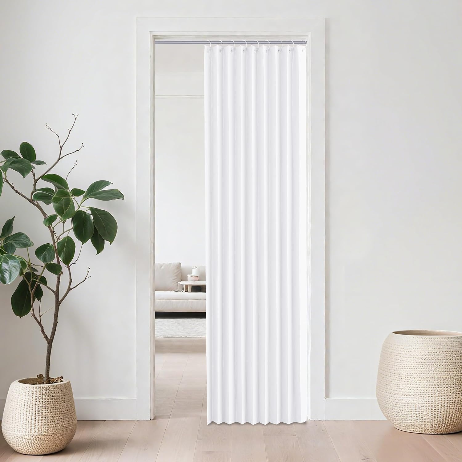 image:imageNICETOWN Linen Curtains for Bedroom Living Room Sheer Door Curtains amp Drapes 80 inches Length for Doorway Farmhouse Country Accordion Style Curtain for Sliding Glass Door 38 Wide Angora 1 PanelPure White