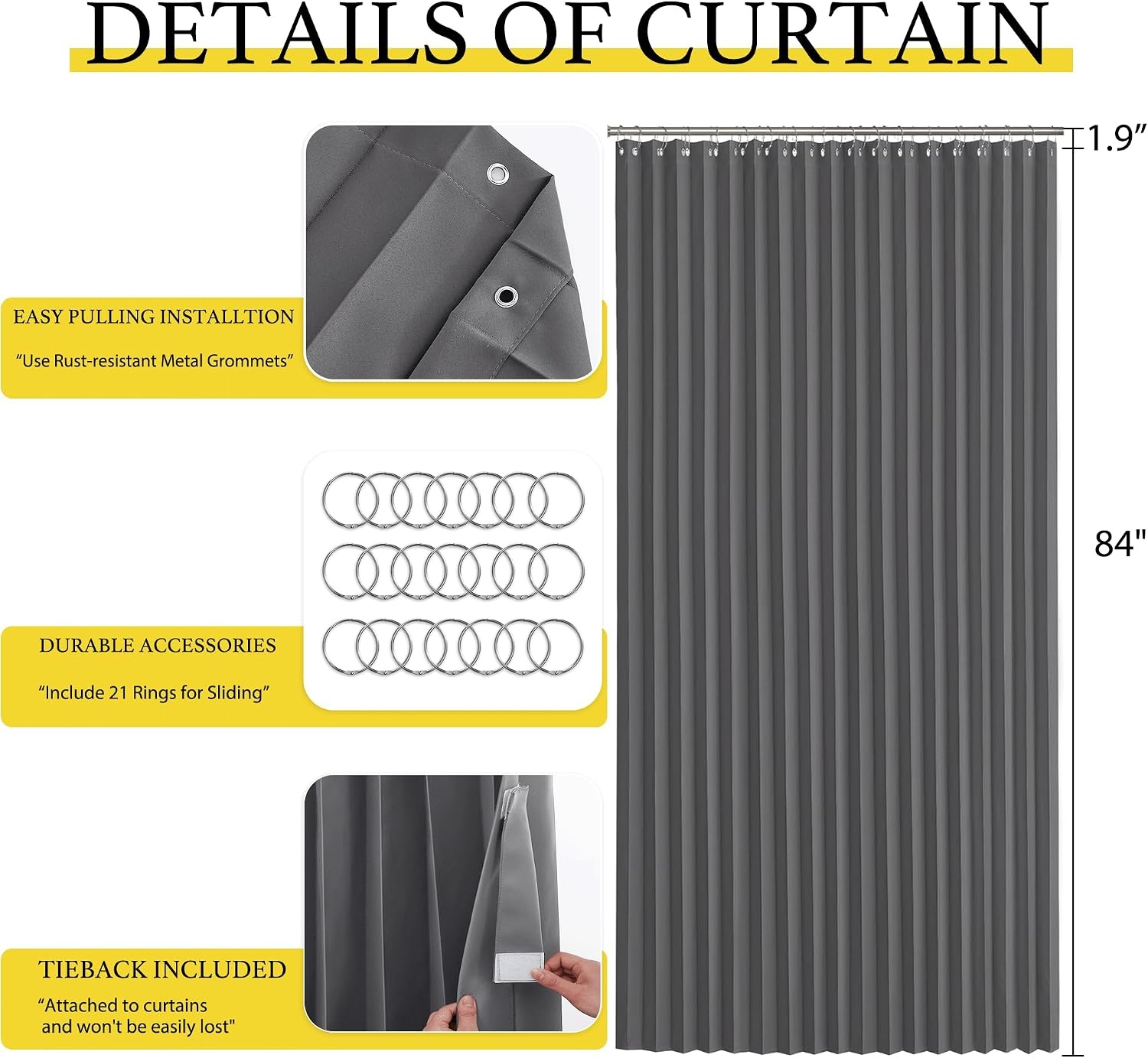 image:imageNICETOWN Linen Curtains for Bedroom Living Room Sheer Door Curtains amp Drapes 80 inches Length for Doorway Farmhouse Country Accordion Style Curtain for Sliding Glass Door 38 Wide Angora 1 PanelGrey