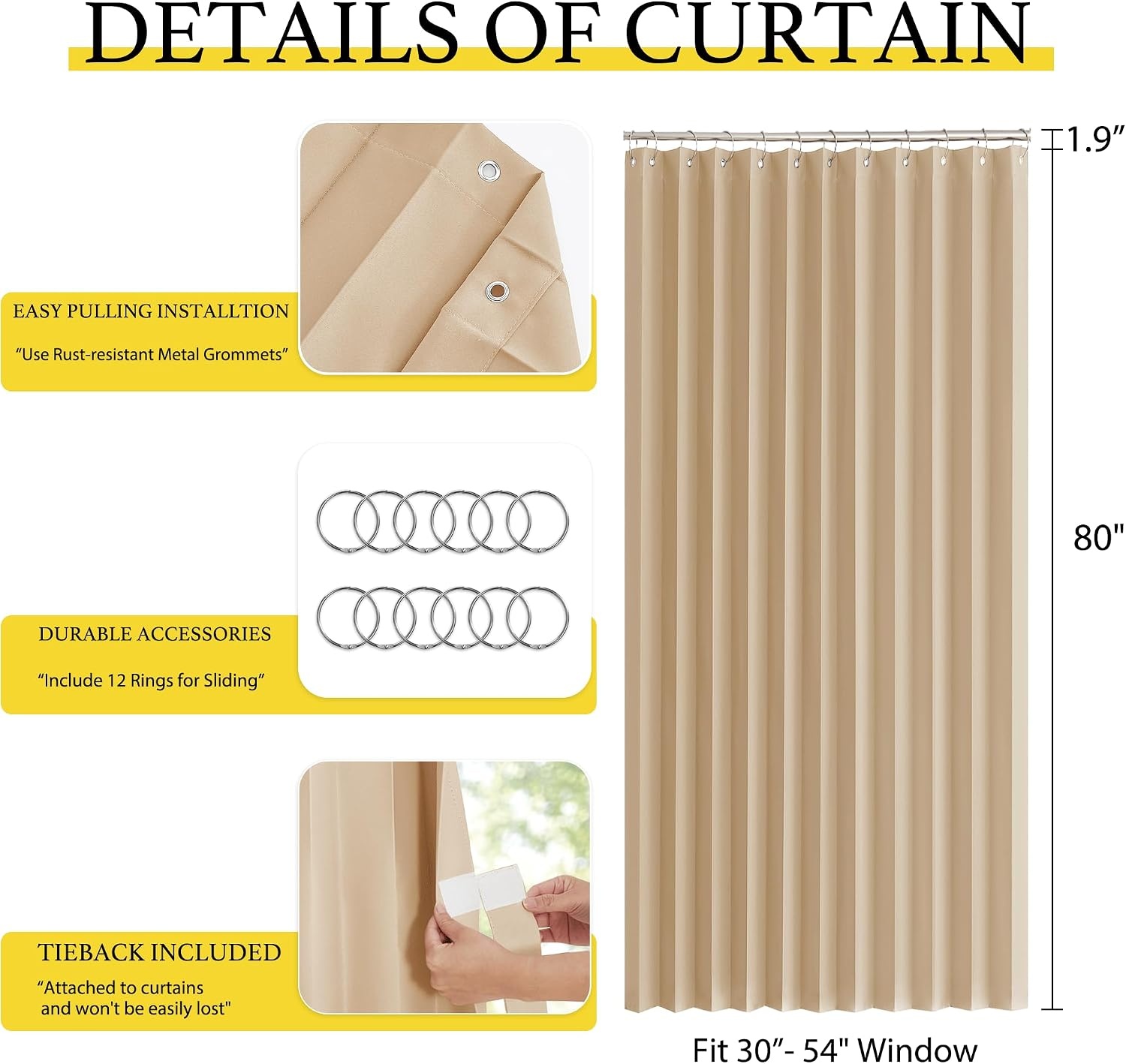 image:imageNICETOWN Linen Curtains for Bedroom Living Room Sheer Door Curtains amp Drapes 80 inches Length for Doorway Farmhouse Country Accordion Style Curtain for Sliding Glass Door 38 Wide Angora 1 PanelBiscotti Beige