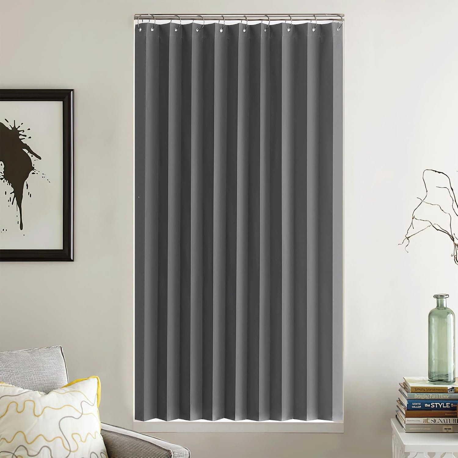 image:imageNICETOWN Linen Curtains for Bedroom Living Room Sheer Door Curtains amp Drapes 80 inches Length for Doorway Farmhouse Country Accordion Style Curtain for Sliding Glass Door 38 Wide Angora 1 PanelGrey