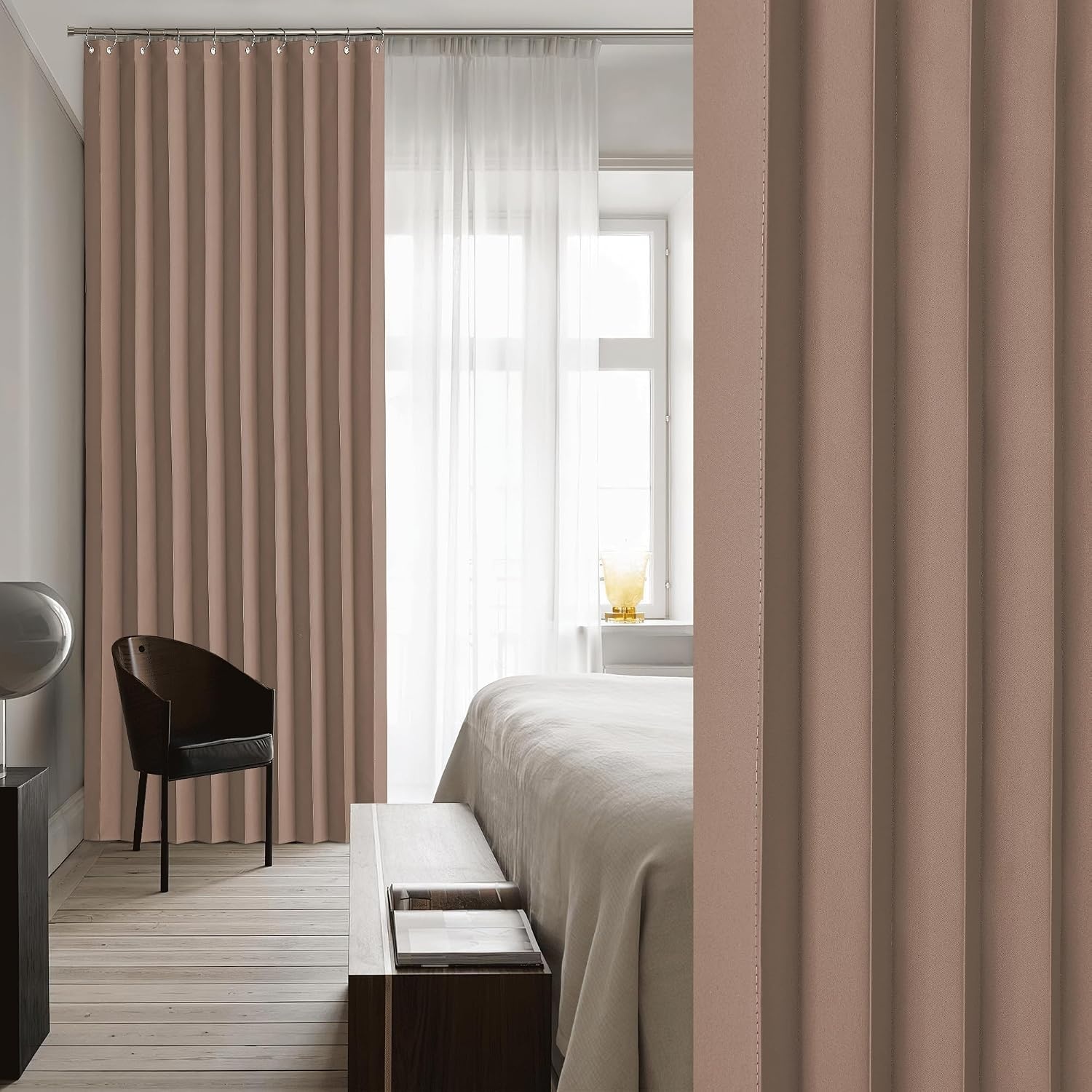 image:imageNICETOWN Linen Curtains for Bedroom Living Room Sheer Door Curtains amp Drapes 80 inches Length for Doorway Farmhouse Country Accordion Style Curtain for Sliding Glass Door 38 Wide Angora 1 PanelCappuccino