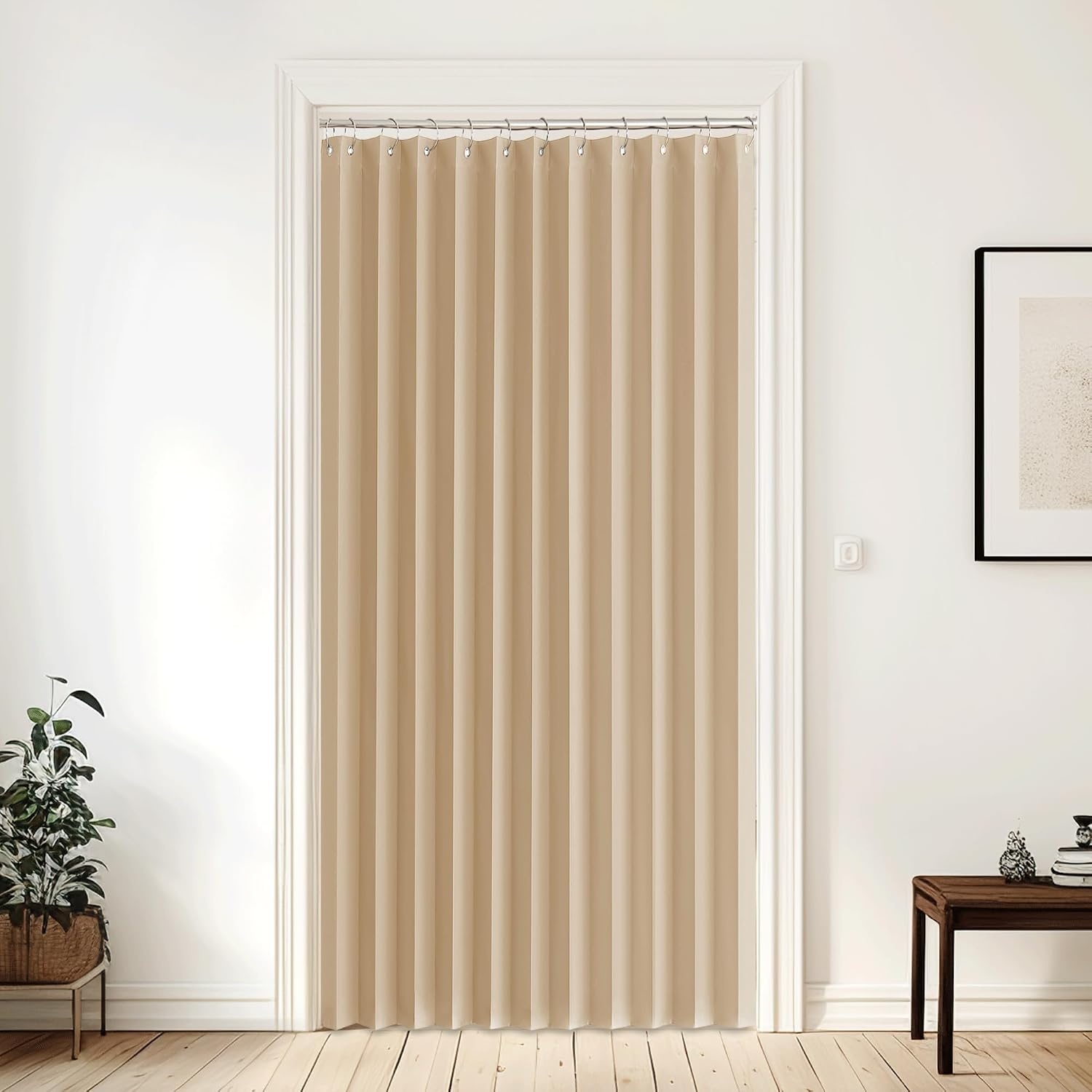 image:imageNICETOWN Linen Curtains for Bedroom Living Room Sheer Door Curtains amp Drapes 80 inches Length for Doorway Farmhouse Country Accordion Style Curtain for Sliding Glass Door 38 Wide Angora 1 PanelBiscotti Beige