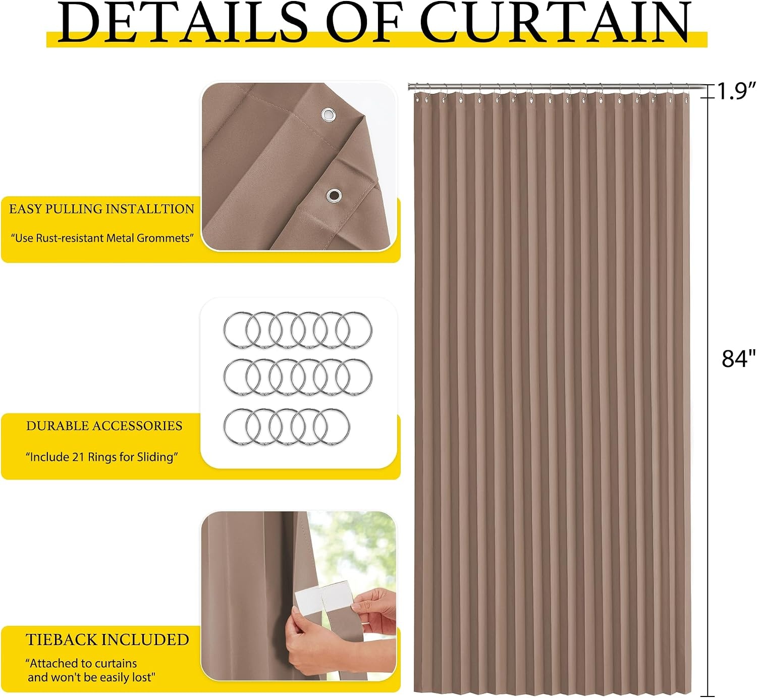 image:imageNICETOWN Linen Curtains for Bedroom Living Room Sheer Door Curtains amp Drapes 80 inches Length for Doorway Farmhouse Country Accordion Style Curtain for Sliding Glass Door 38 Wide Angora 1 PanelCappuccino