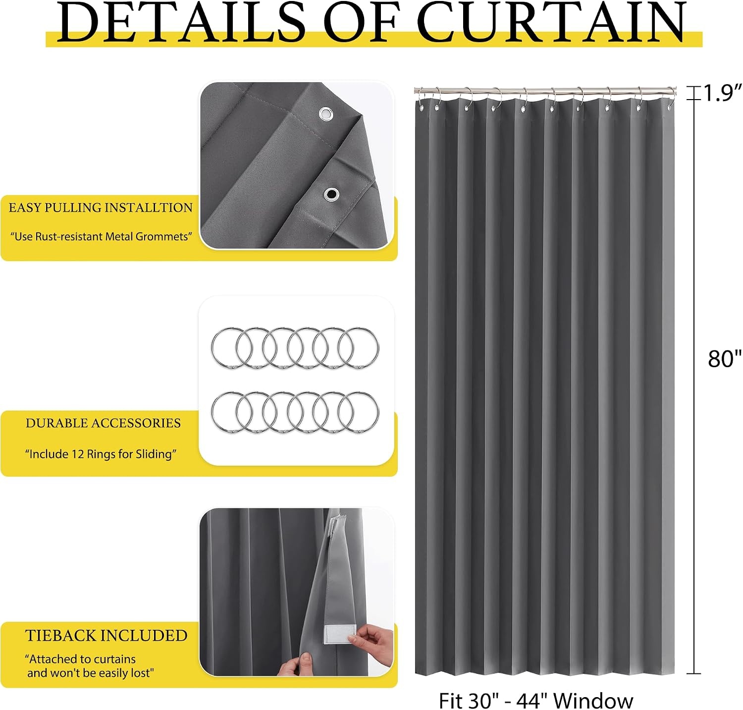 image:imageNICETOWN Linen Curtains for Bedroom Living Room Sheer Door Curtains amp Drapes 80 inches Length for Doorway Farmhouse Country Accordion Style Curtain for Sliding Glass Door 38 Wide Angora 1 PanelGrey