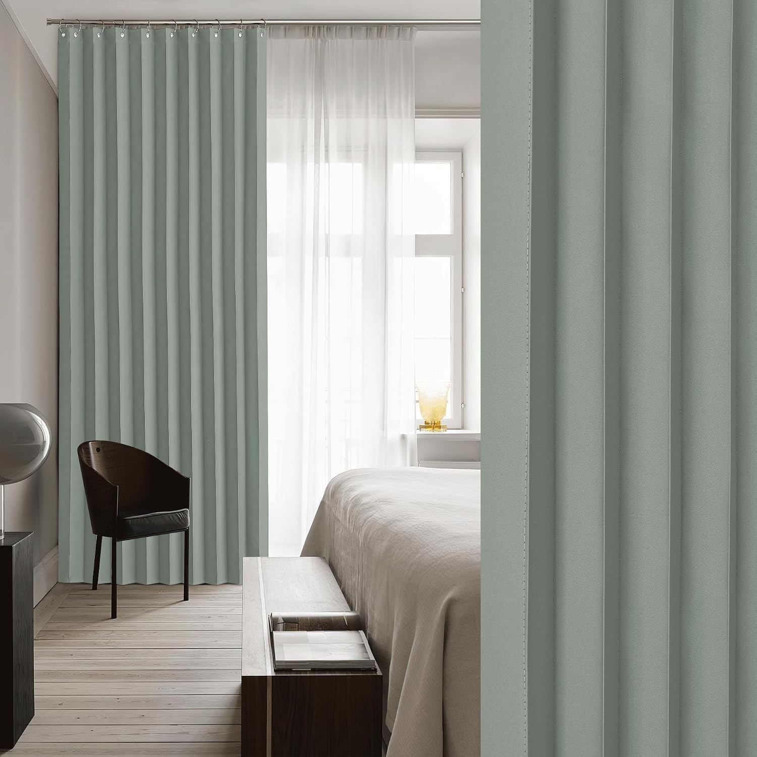 image:imageNICETOWN Linen Curtains for Bedroom Living Room Sheer Door Curtains amp Drapes 80 inches Length for Doorway Farmhouse Country Accordion Style Curtain for Sliding Glass Door 38 Wide Angora 1 PanelSage Green
