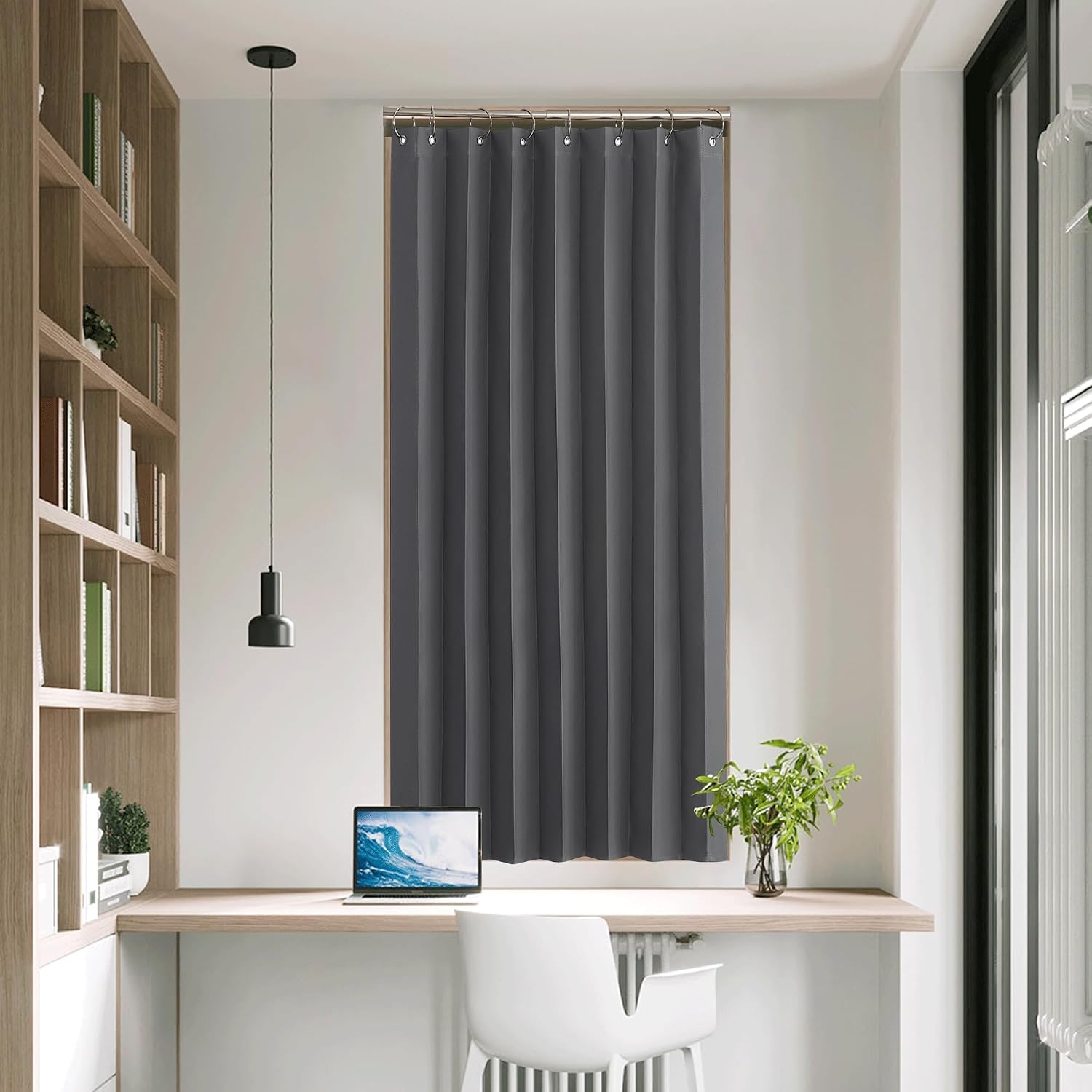 image:imageNICETOWN Linen Curtains for Bedroom Living Room Sheer Door Curtains amp Drapes 80 inches Length for Doorway Farmhouse Country Accordion Style Curtain for Sliding Glass Door 38 Wide Angora 1 PanelGrey
