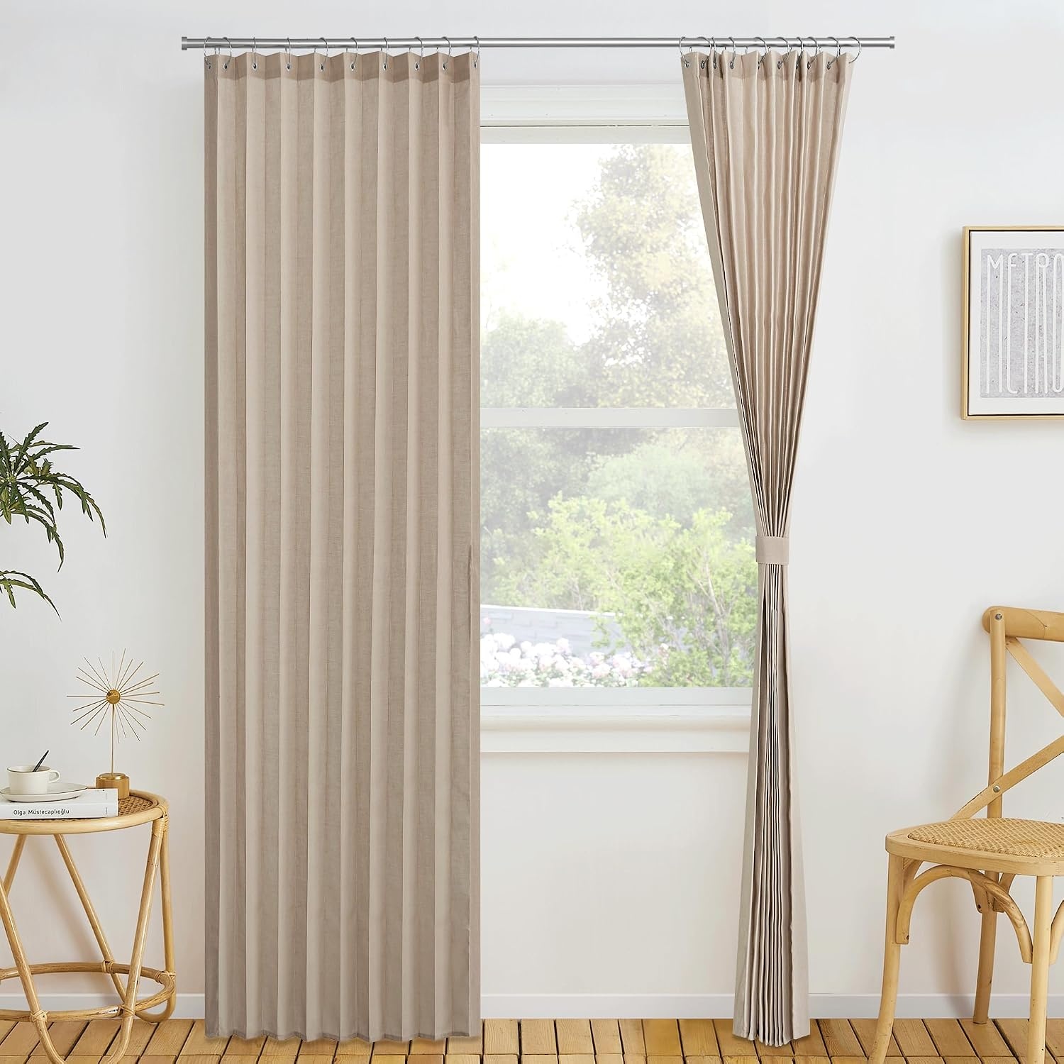 image:imageNICETOWN Linen Curtains for Bedroom Living Room Sheer Door Curtains amp Drapes 80 inches Length for Doorway Farmhouse Country Accordion Style Curtain for Sliding Glass Door 38 Wide Angora 1 PanelTaupe