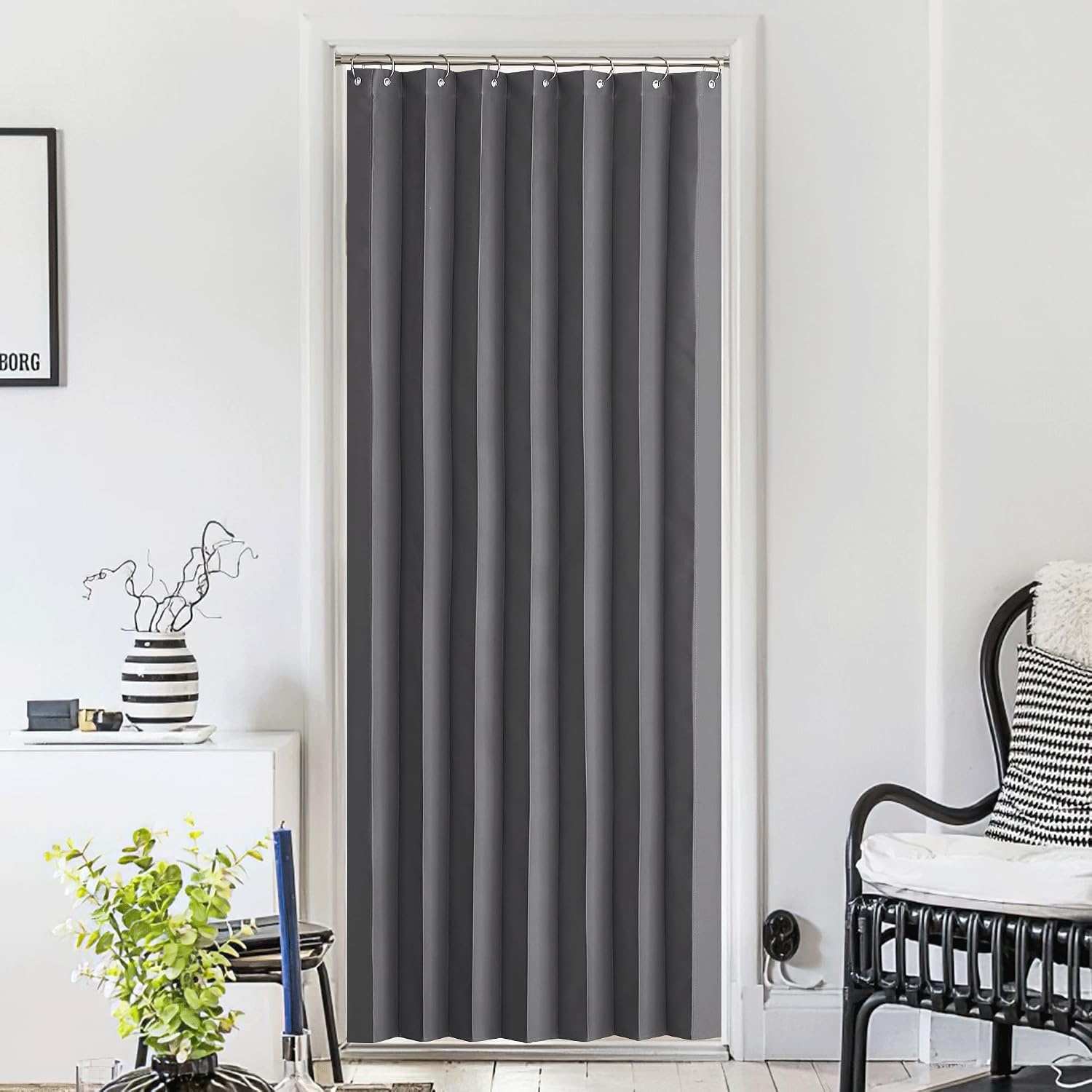 image:imageNICETOWN Linen Curtains for Bedroom Living Room Sheer Door Curtains amp Drapes 80 inches Length for Doorway Farmhouse Country Accordion Style Curtain for Sliding Glass Door 38 Wide Angora 1 PanelGrey