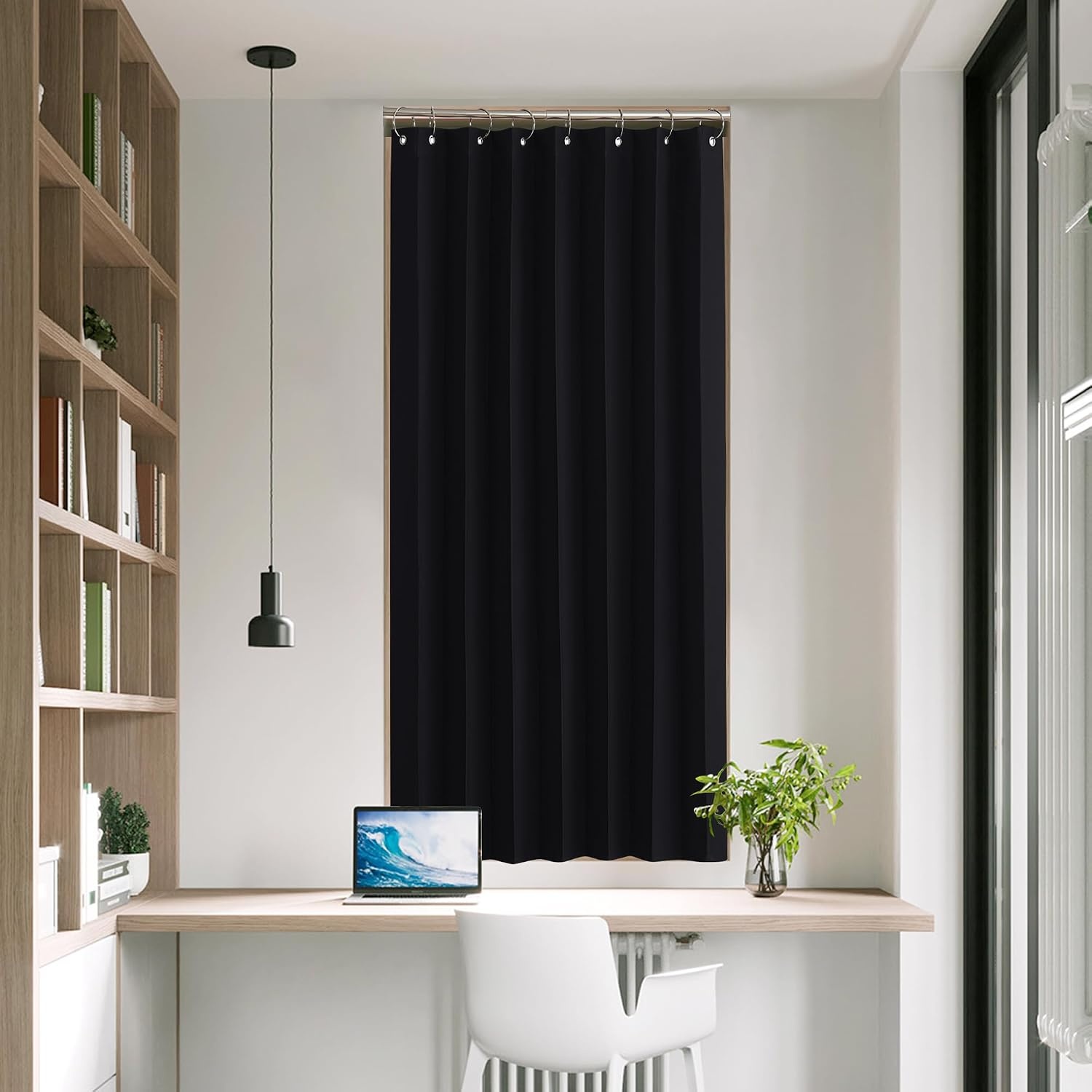 image:imageNICETOWN Linen Curtains for Bedroom Living Room Sheer Door Curtains amp Drapes 80 inches Length for Doorway Farmhouse Country Accordion Style Curtain for Sliding Glass Door 38 Wide Angora 1 PanelBlack