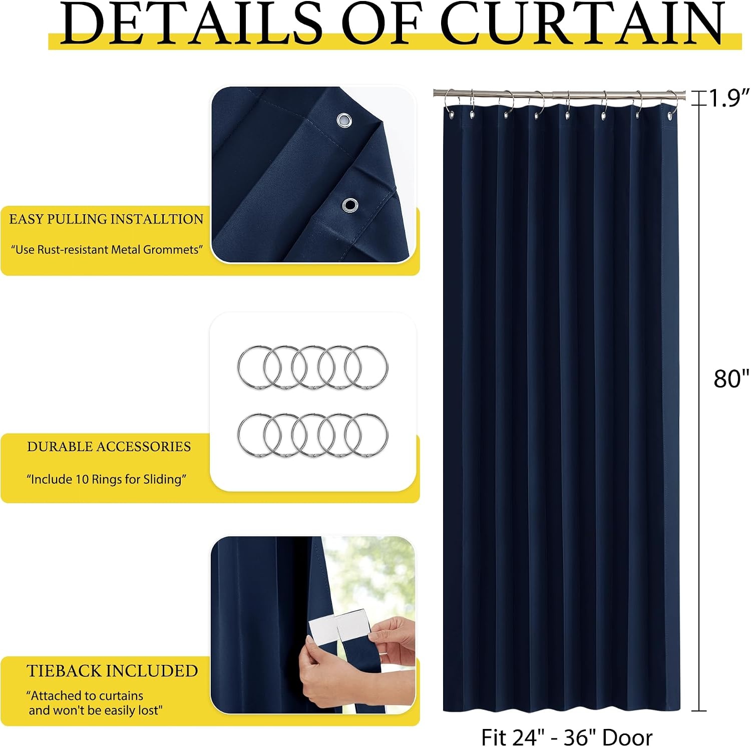image:imageNICETOWN Linen Curtains for Bedroom Living Room Sheer Door Curtains amp Drapes 80 inches Length for Doorway Farmhouse Country Accordion Style Curtain for Sliding Glass Door 38 Wide Angora 1 PanelNavy