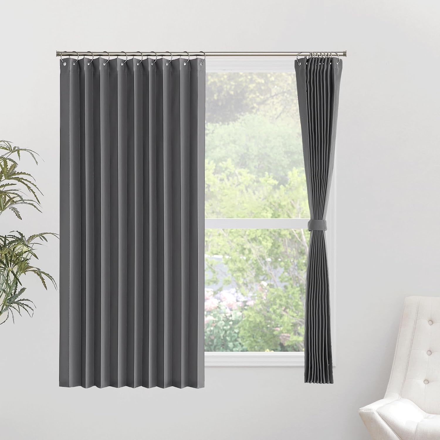 image:imageNICETOWN Linen Curtains for Bedroom Living Room Sheer Door Curtains amp Drapes 80 inches Length for Doorway Farmhouse Country Accordion Style Curtain for Sliding Glass Door 38 Wide Angora 1 PanelGrey